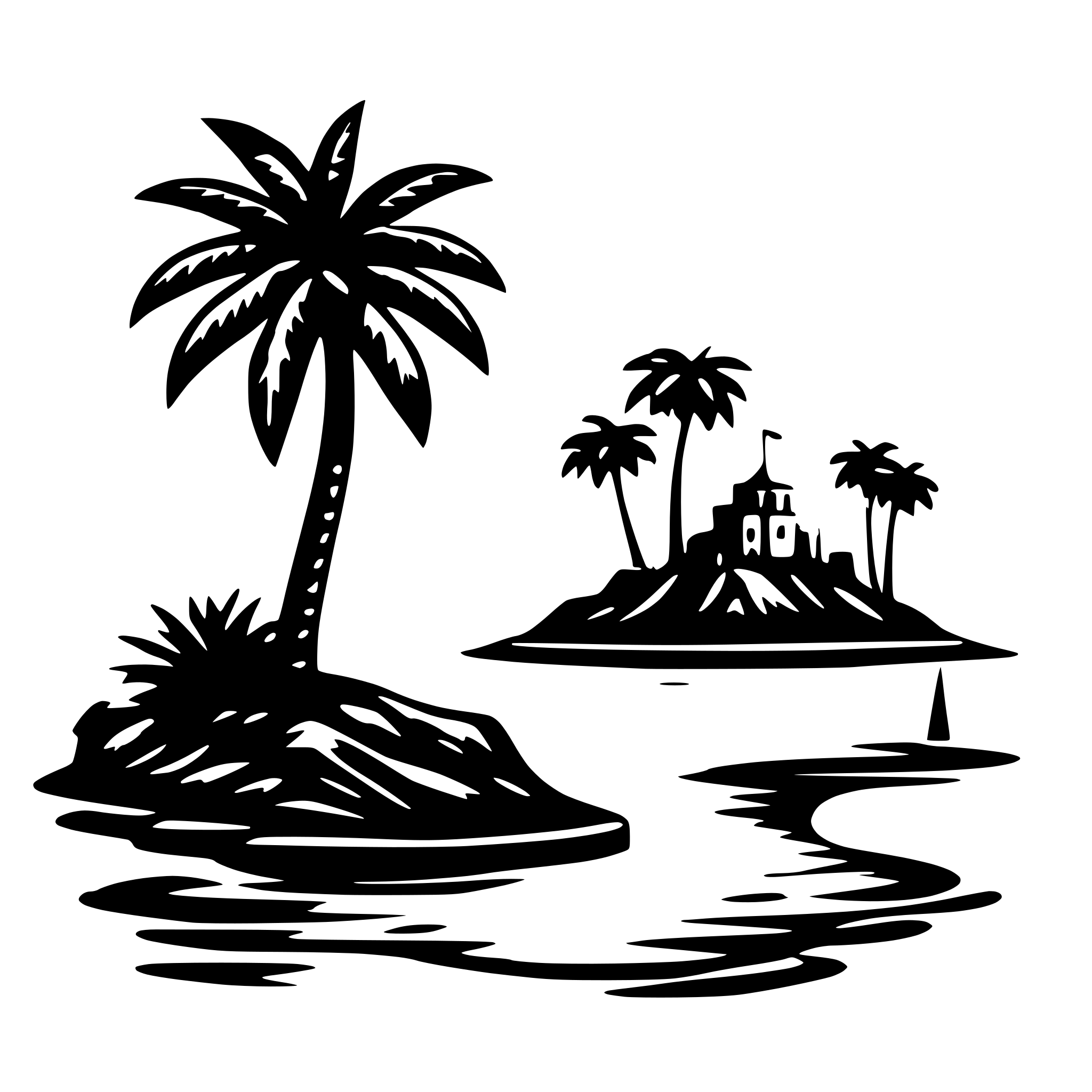 AI-generated SVG of 'I need an illustration of a small island with only a palmtree on it and some waves around the island'