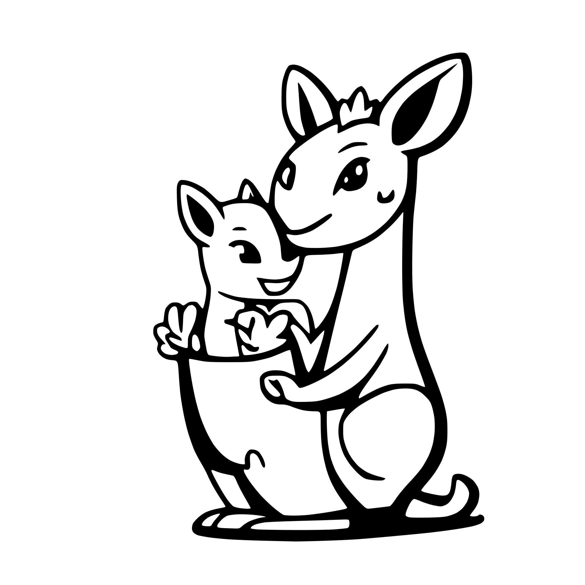 AI-generated SVG of a Mother kangaroo with joey in it's pouch.