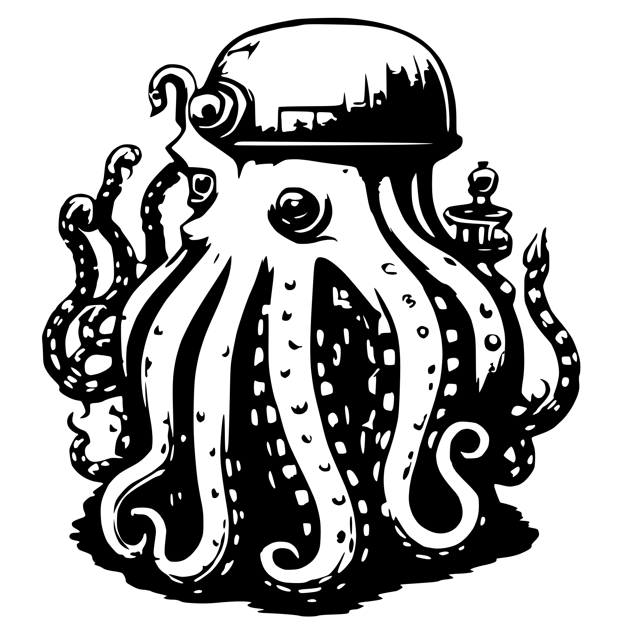 AI-generated SVG of 'SEA MINE AND ONE OCTOPUS'
