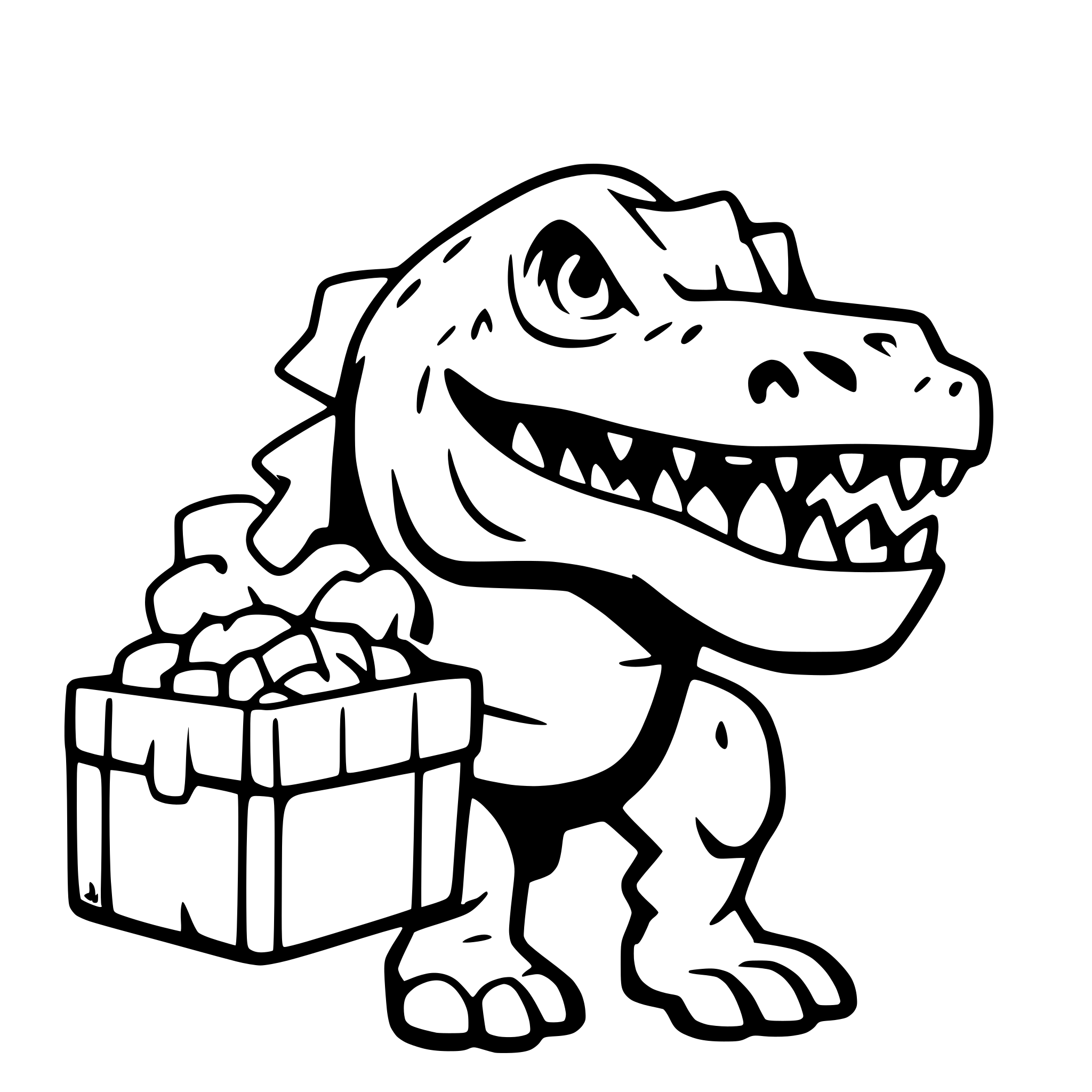 AI-generated SVG of a roaring tyrannosaurus protecting a treasure - vector style