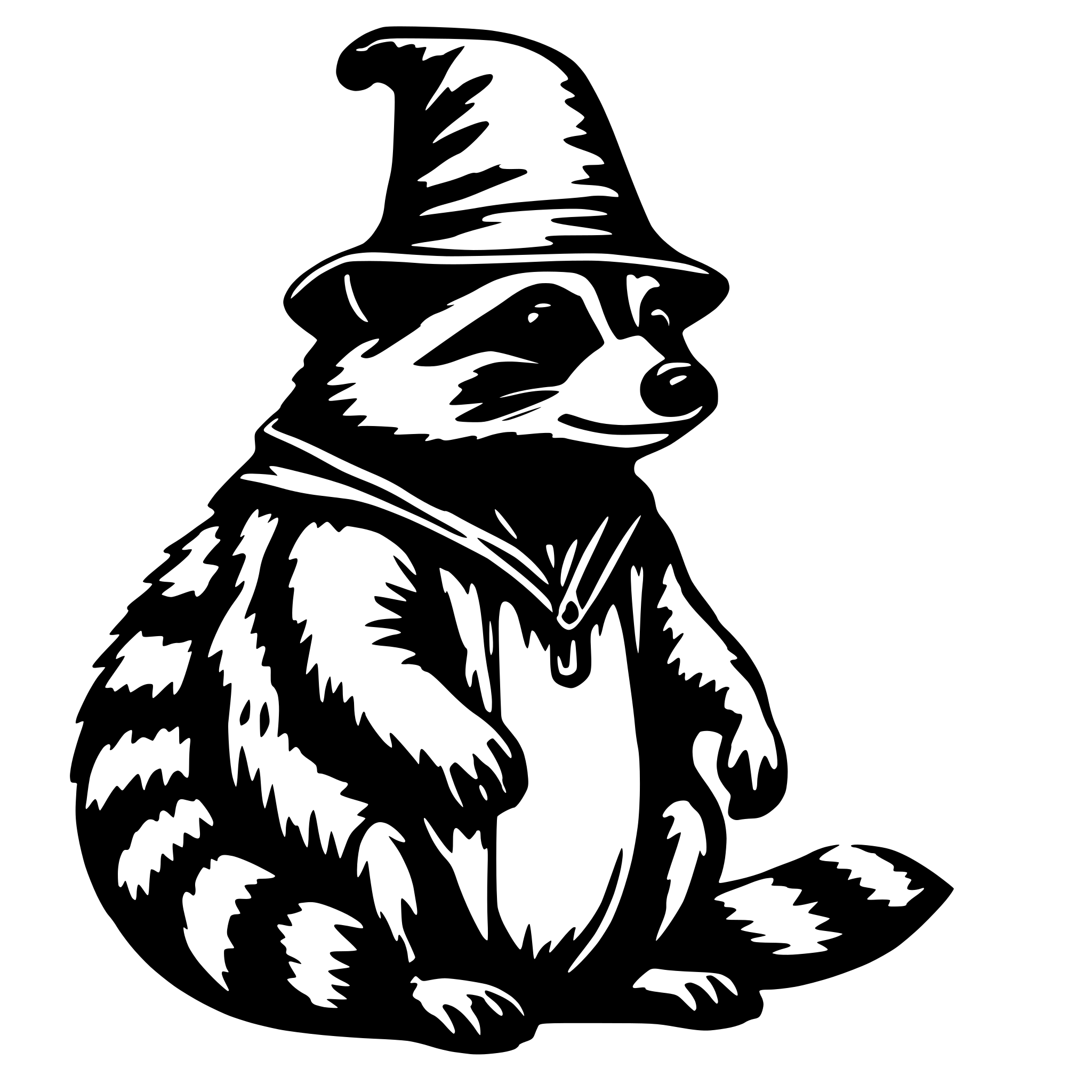 AI-generated SVG of a etched illustration wizard raccoon