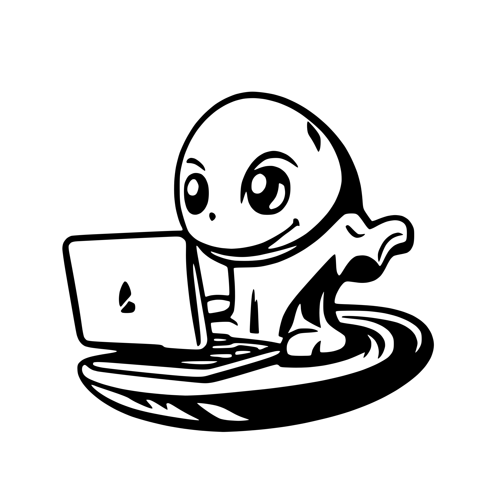 AI-generated SVG of a create a svg logo icon of a cartoon sea creature that is using a computer. This will serve as a mascot for a ompany.