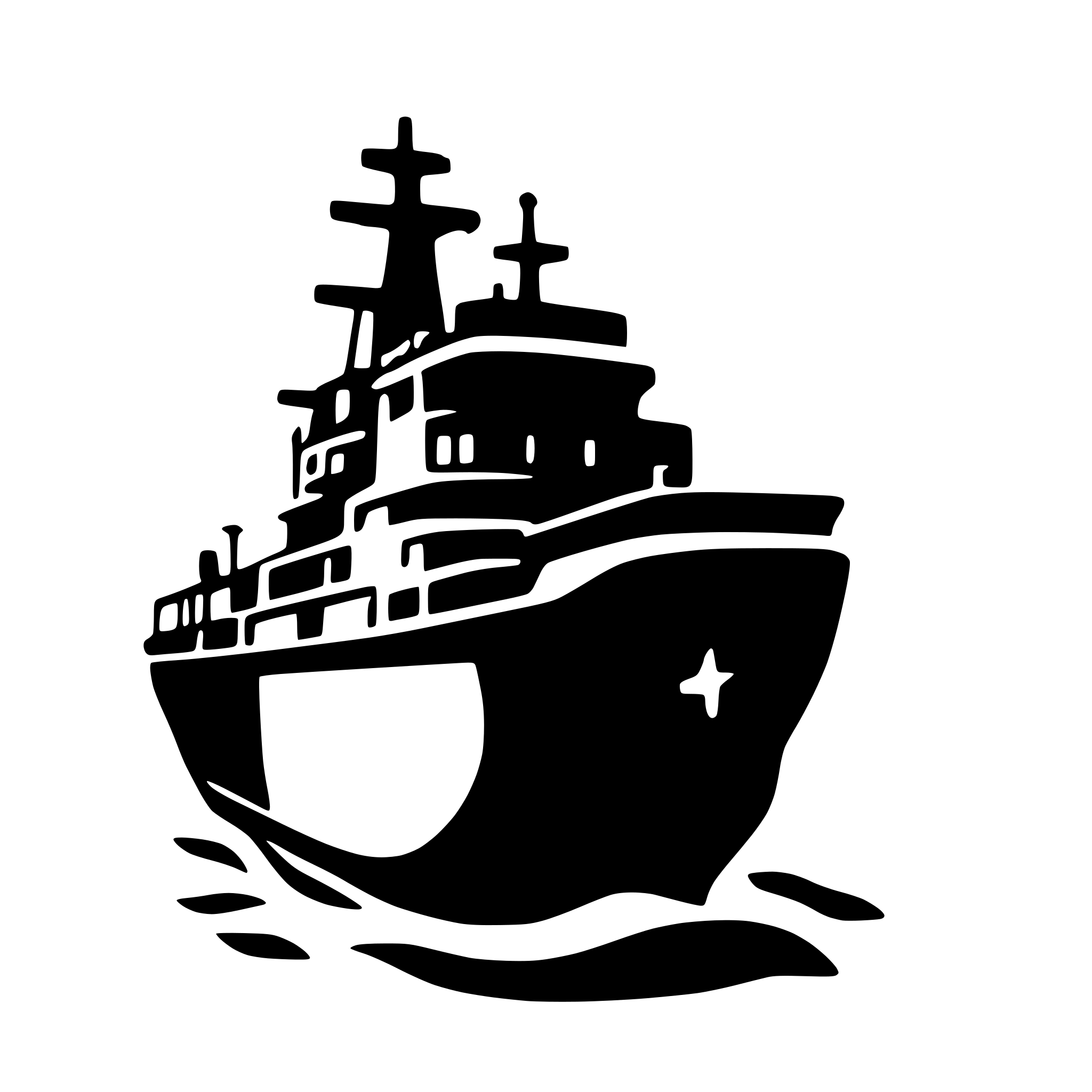 AI-generated SVG of 'basic solid icon, side view of a naval ship'