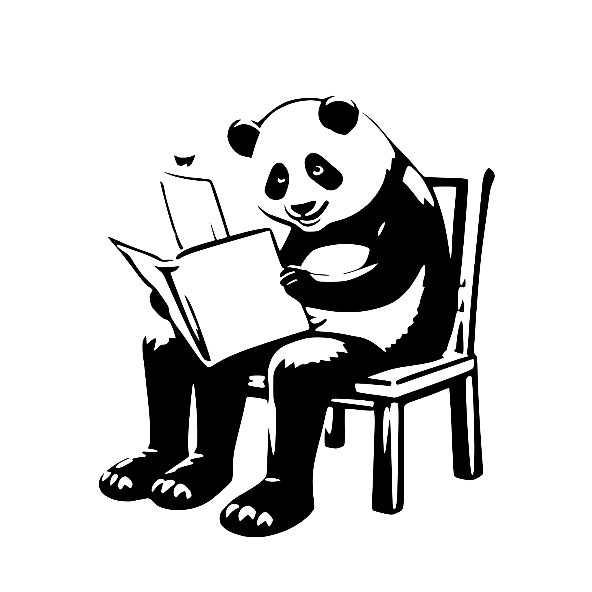 AI-generated SVG of a a panda, sit on a chair, reading a very big book