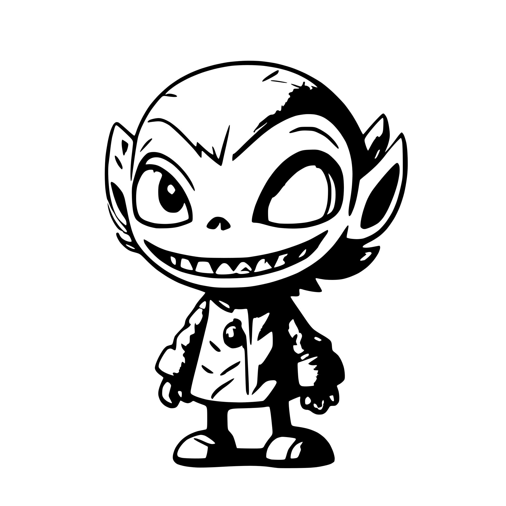 AI-generated SVG of a LITTLE ALIEN WITH BIG TEETH AND FURY COAT
