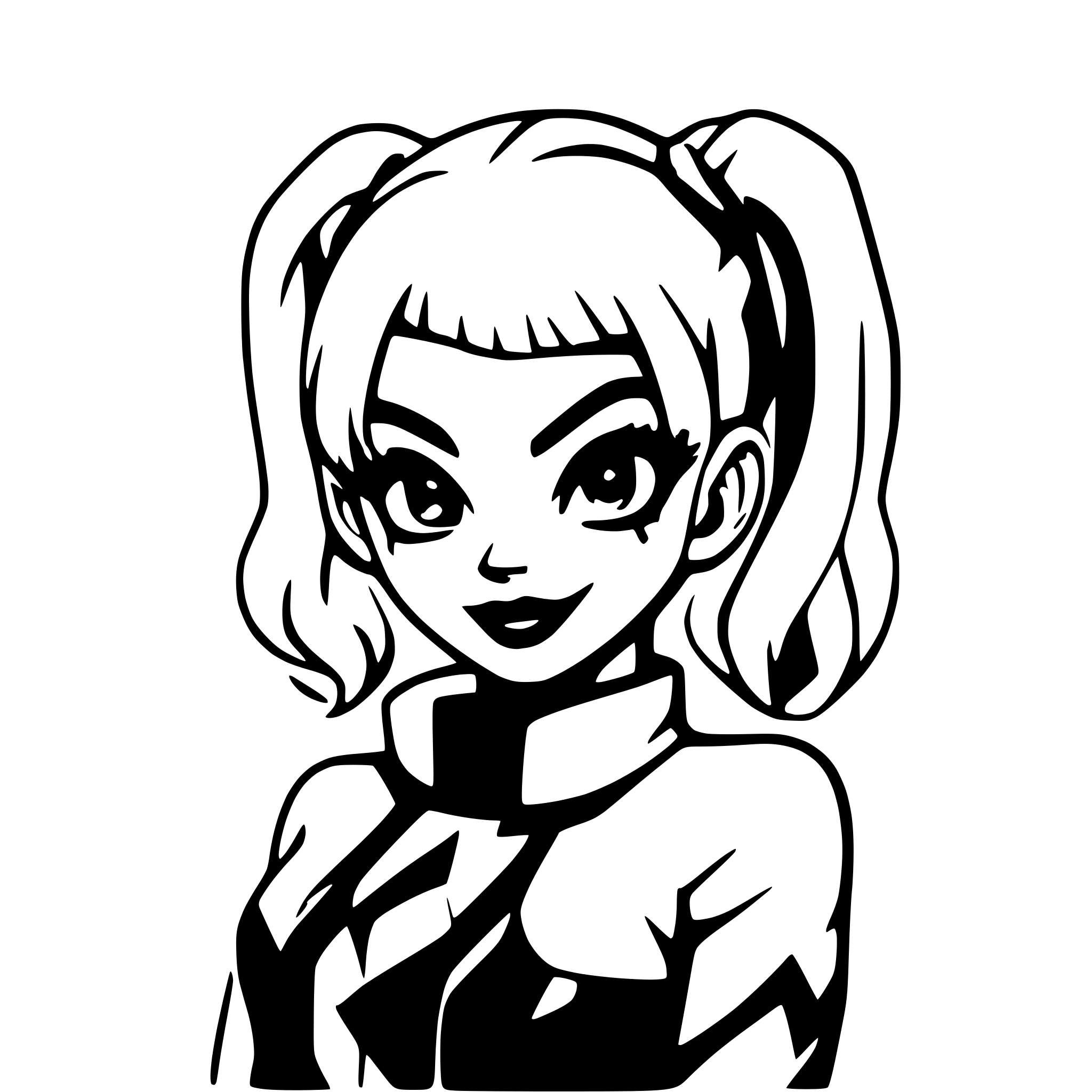 AI-generated SVG of a harley quinn with dual ponytails