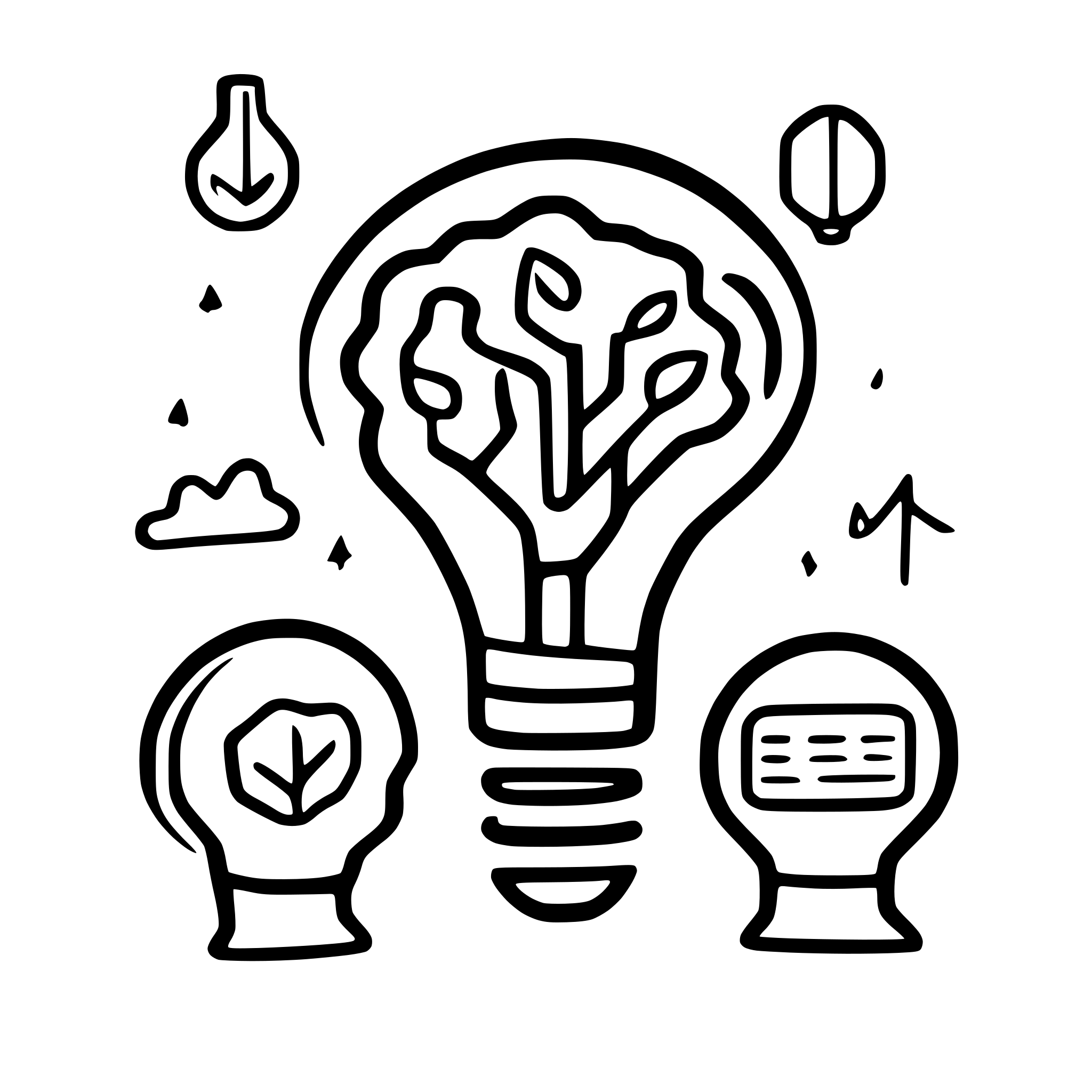 AI-generated SVG of a include sketches of thought bubbles containing icons like lightbulbs, charts, or graphs to represent brainstorming and planning.