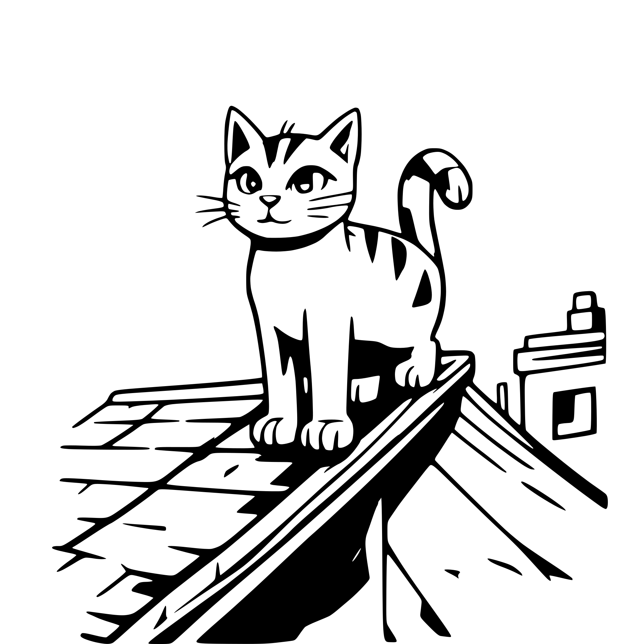 AI-generated SVG of 'a cat, on a roof, walking'