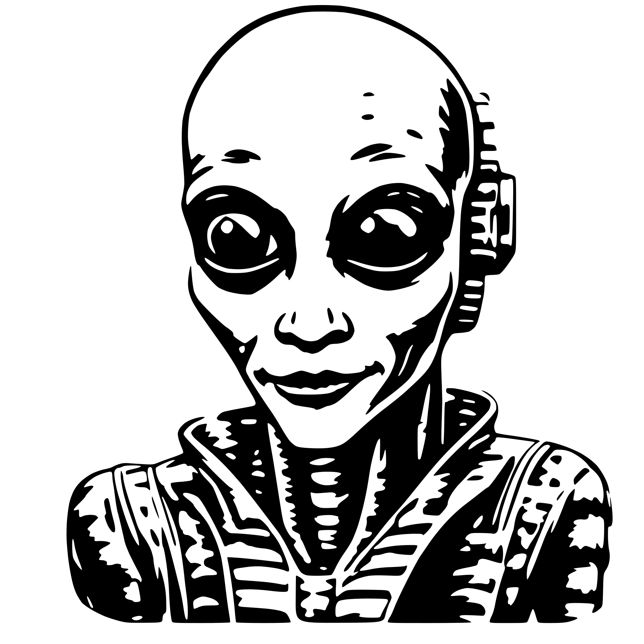 AI-generated SVG of 'friendly alien with smartphone'