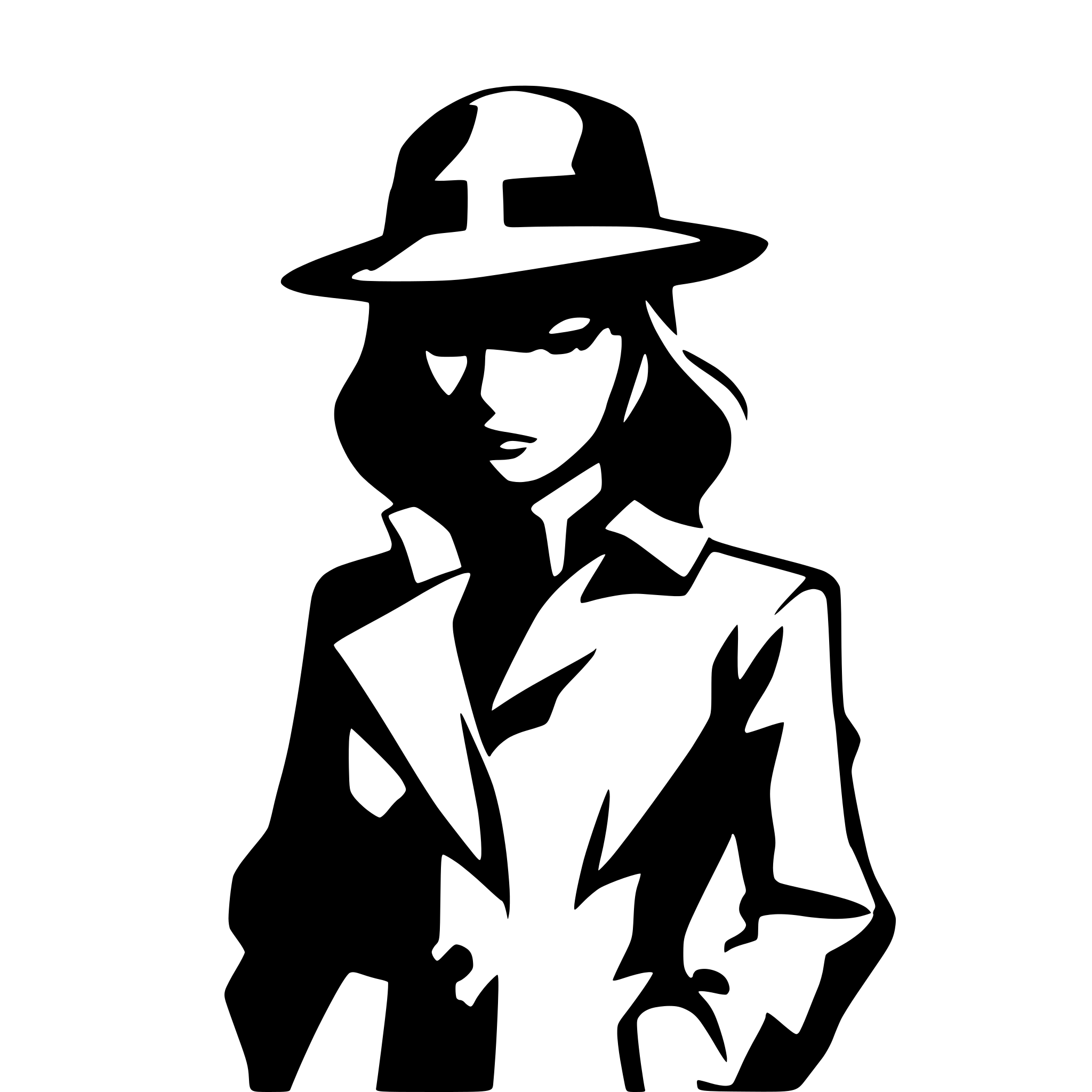 AI-generated SVG of a detective silhouette head to toe female in a trench coat fedora whole body