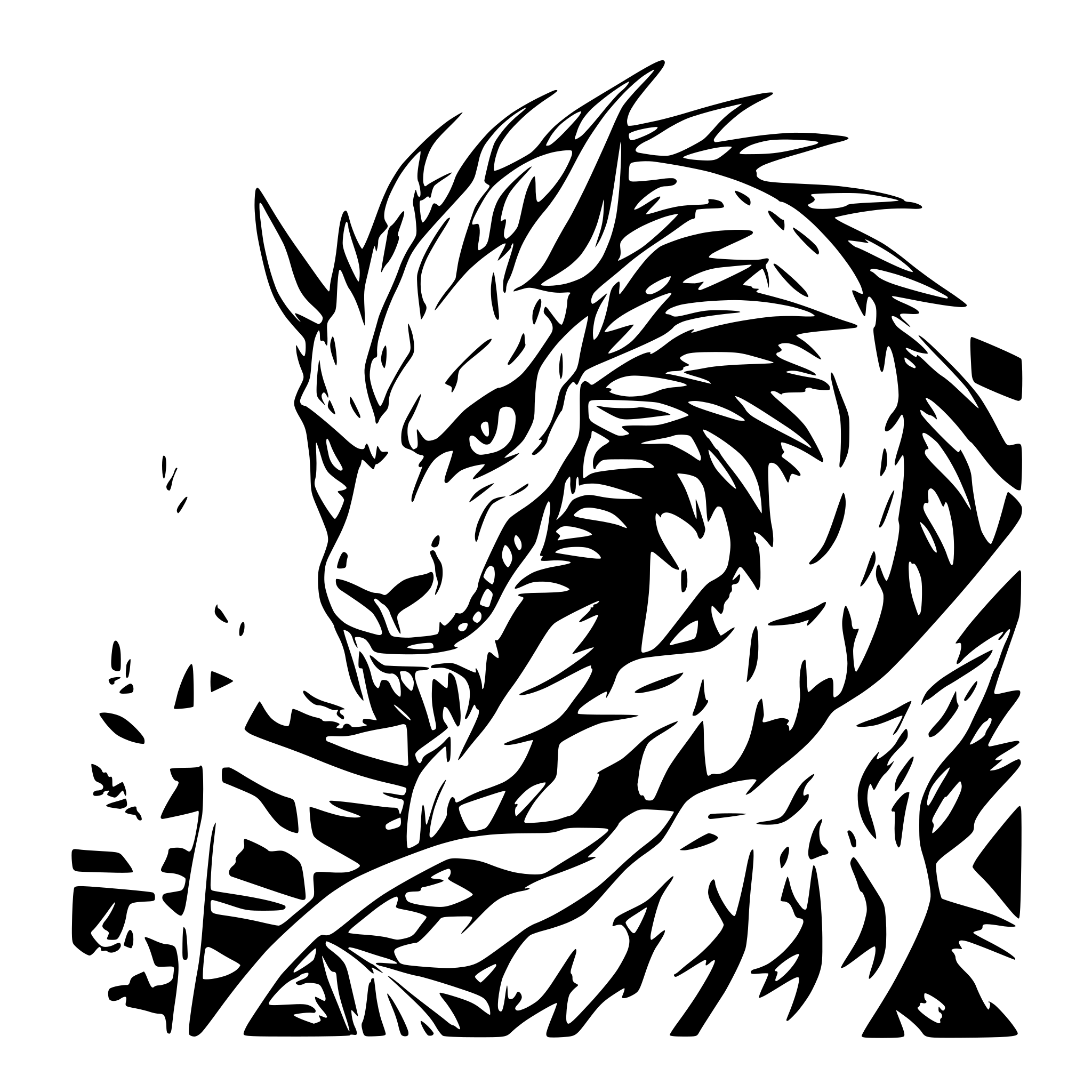 AI-generated SVG of a grimreaper over the fighting dragon with the tiger