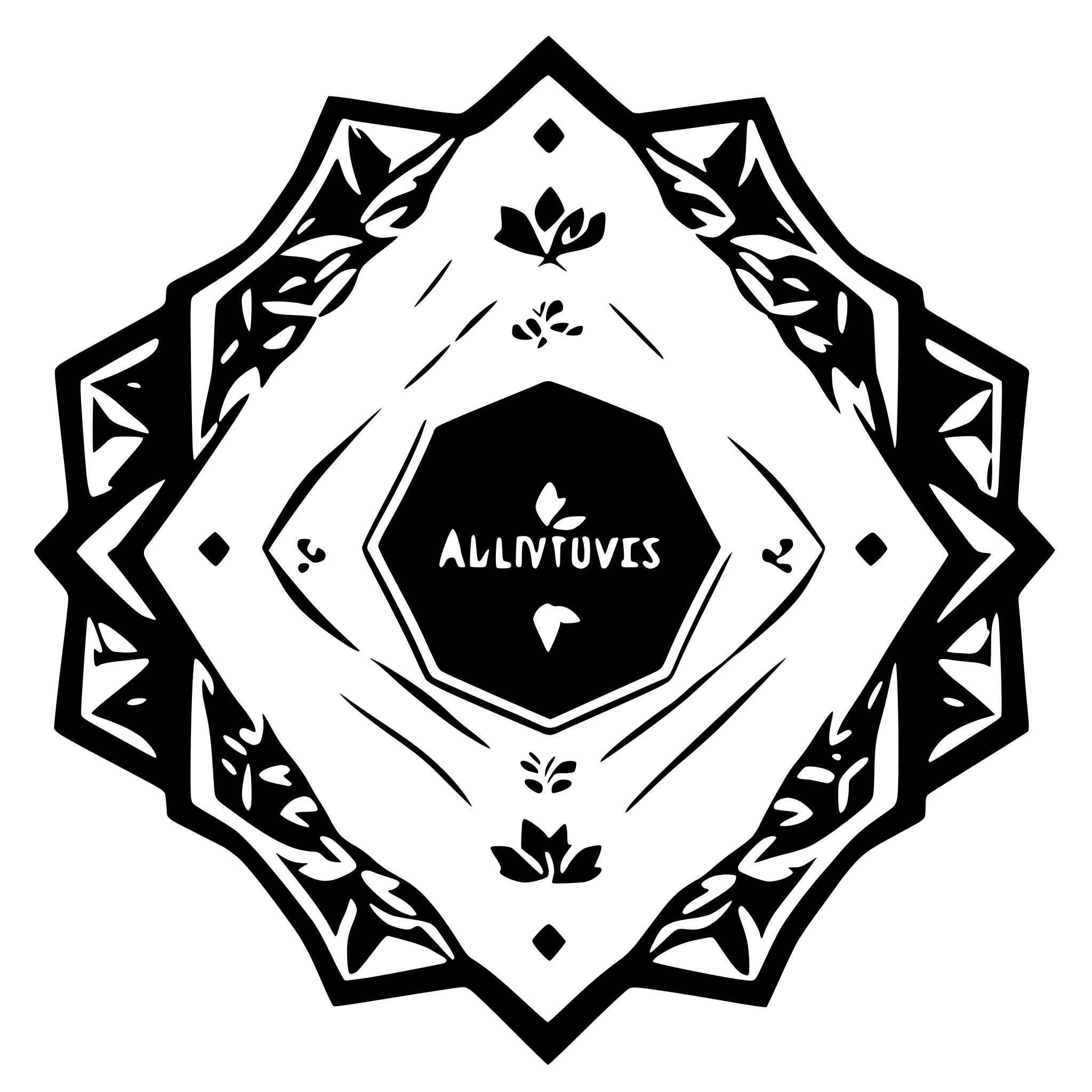 AI-generated SVG of a 1 color hexagon with geometric floral boarder frame