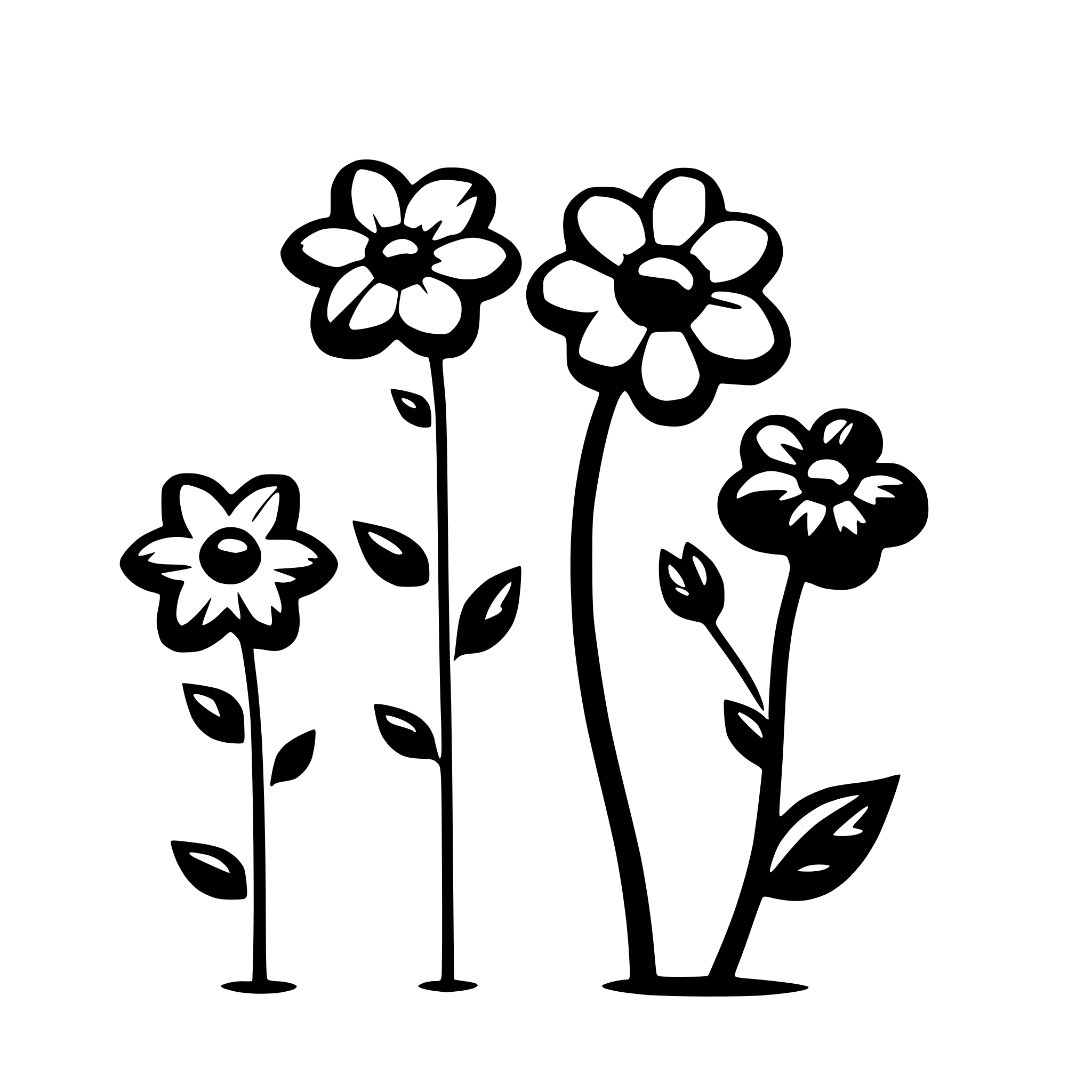 AI-generated SVG of '3  simple flowers winding stem'