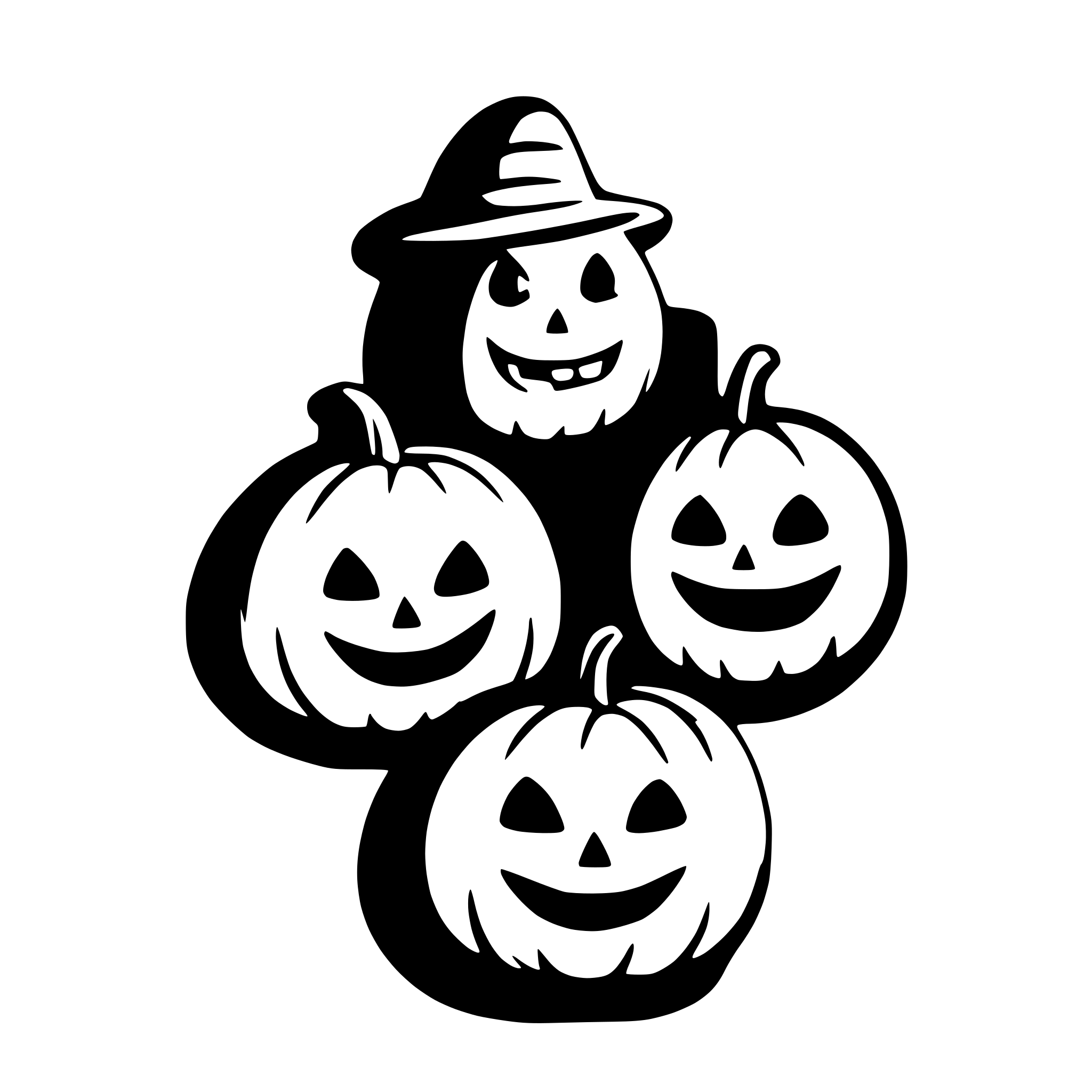 AI-generated SVG of 'three funny halloween pumpkins'