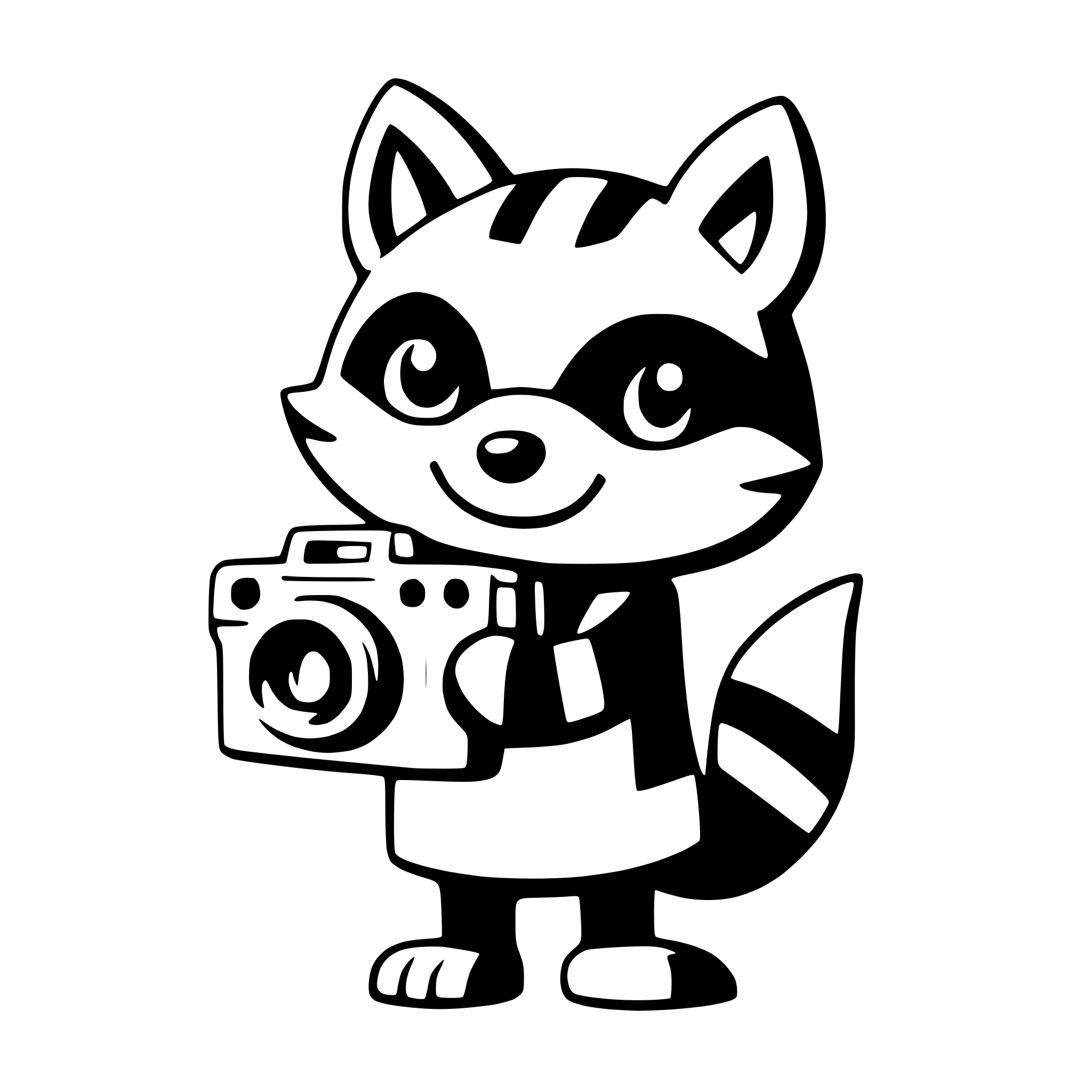 AI-generated SVG of a a playful raccoon with a camera