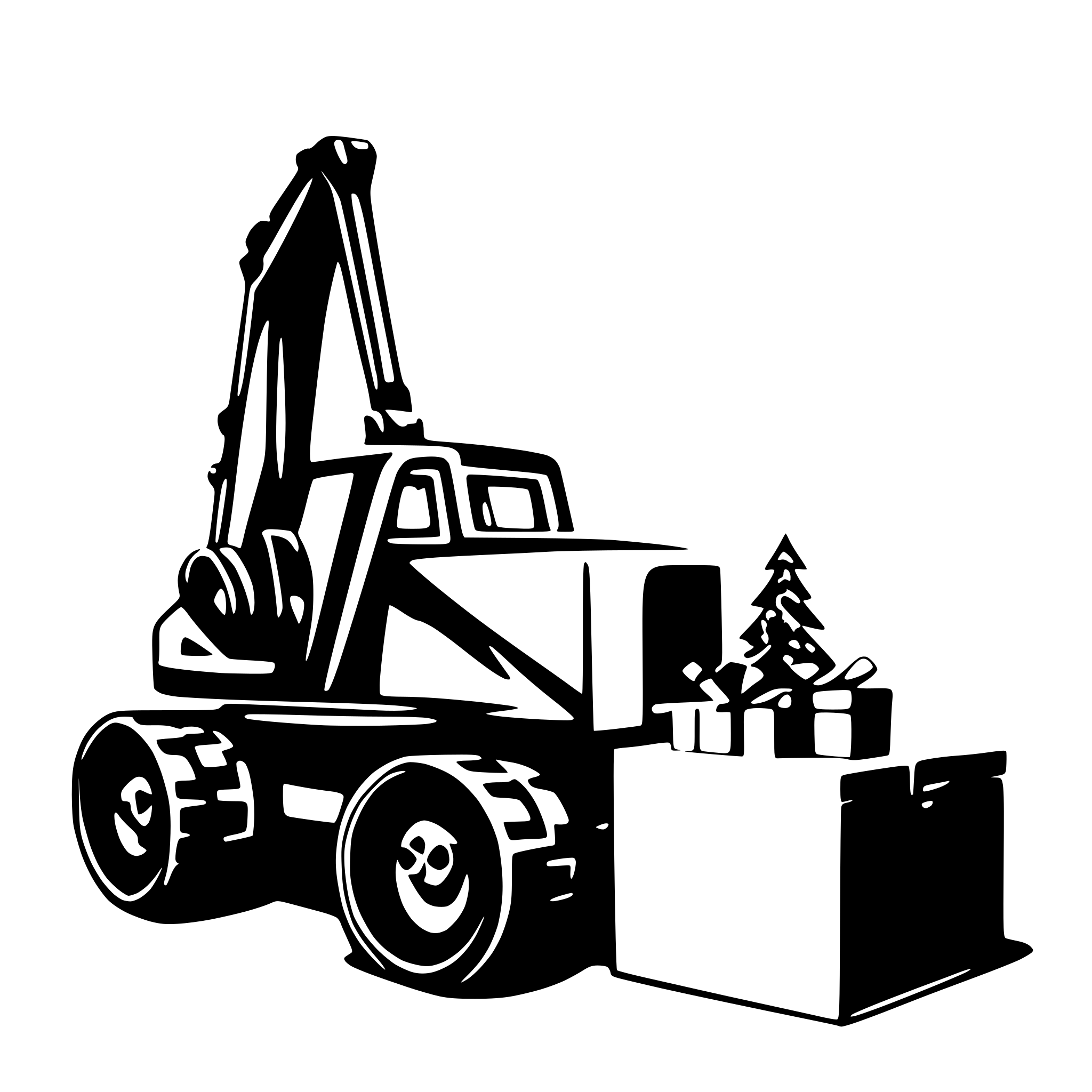 AI-generated SVG of a excavator with chritsmas gift