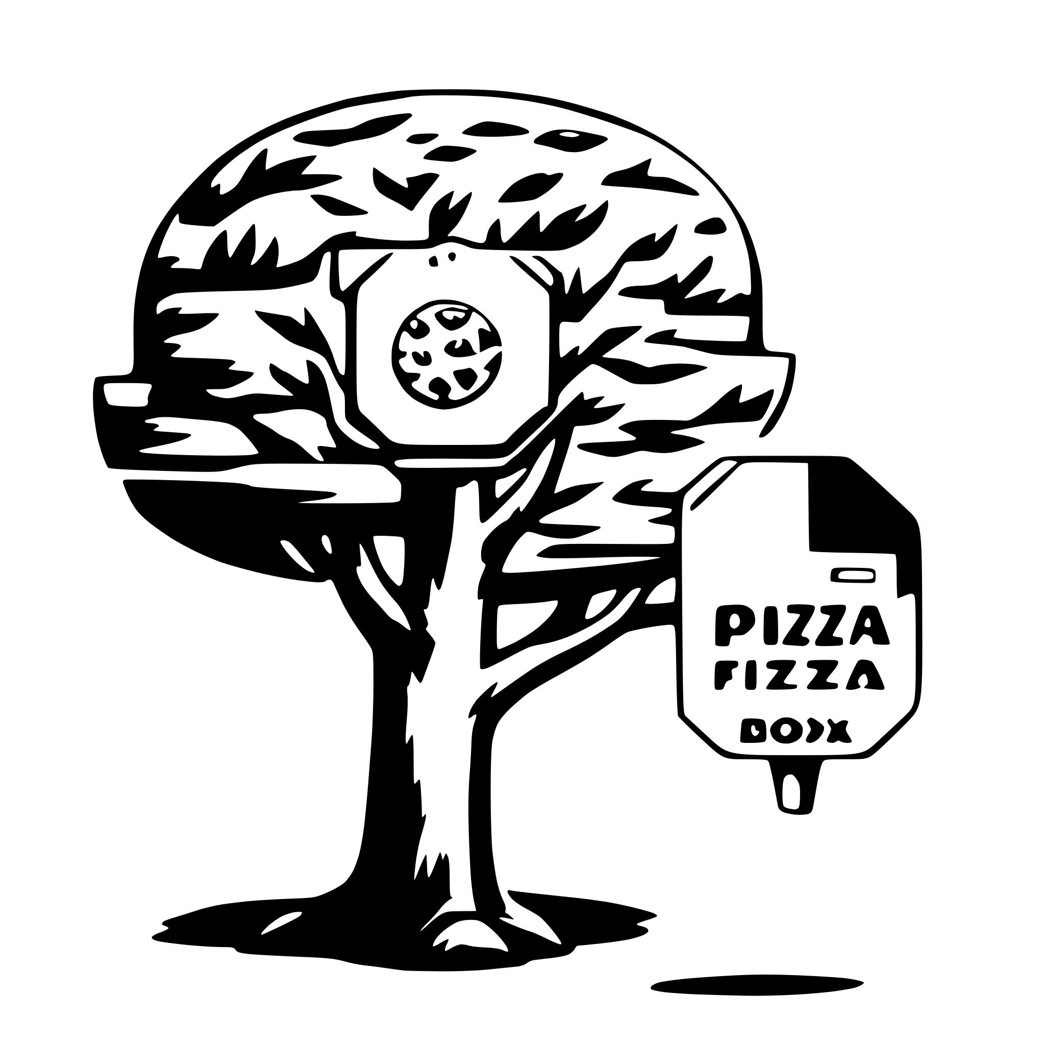 AI-generated SVG of 'a pizza box in a tree'