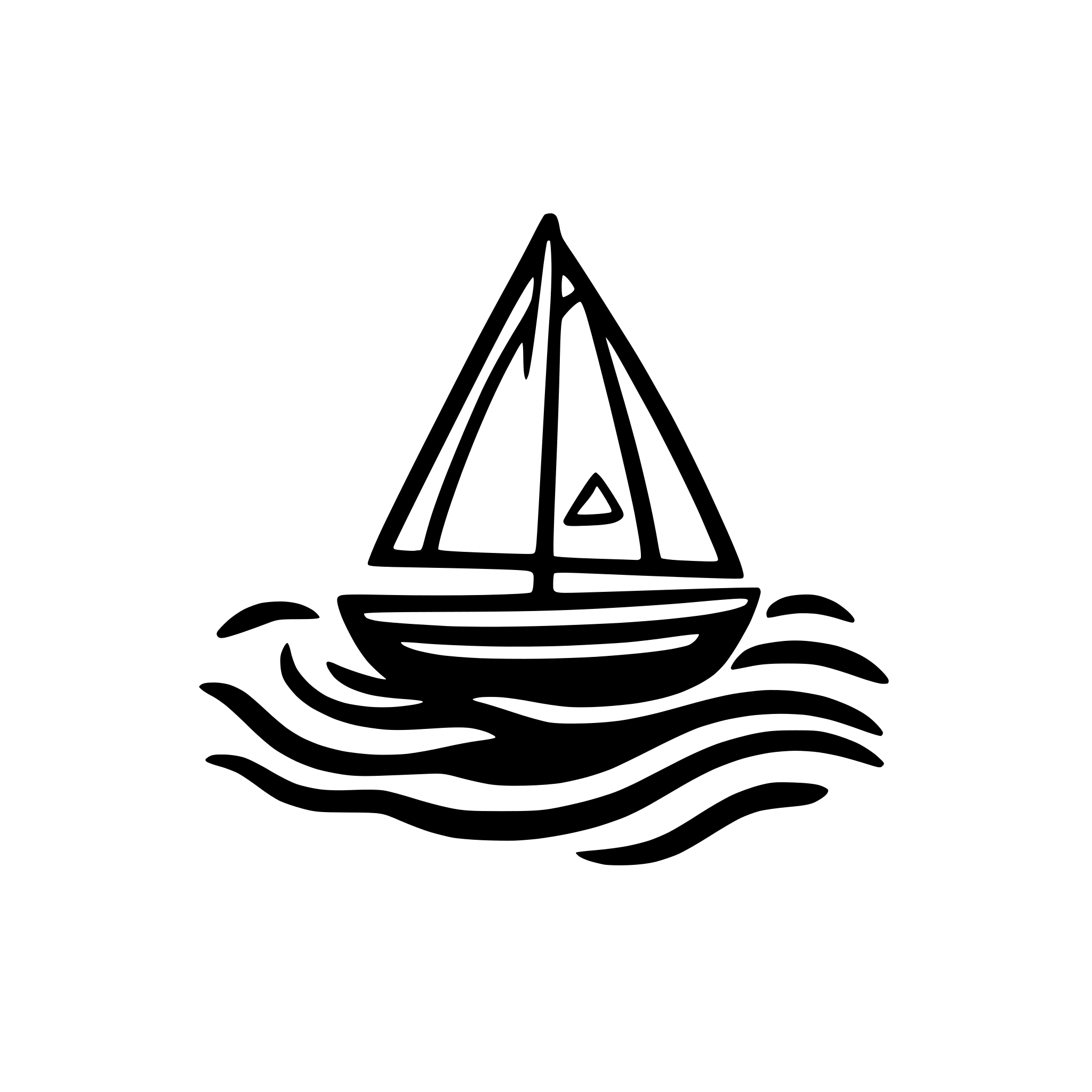 AI-generated SVG of a simple 2d sailbot icon on 2 water waves, no borders