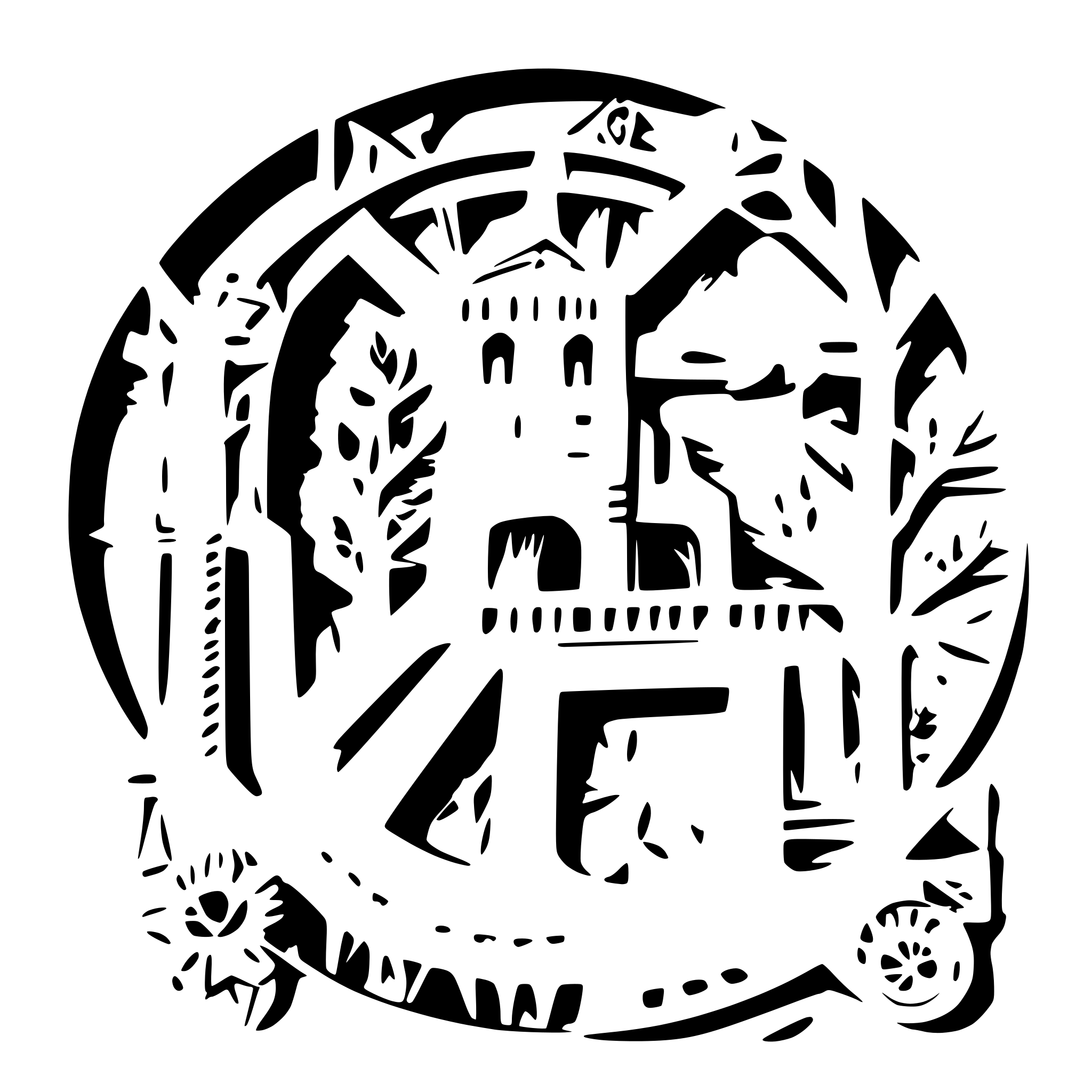 AI-generated SVG of a the most hardcore steampunk image ever with words Roo's Customs across the top and viking symbolism