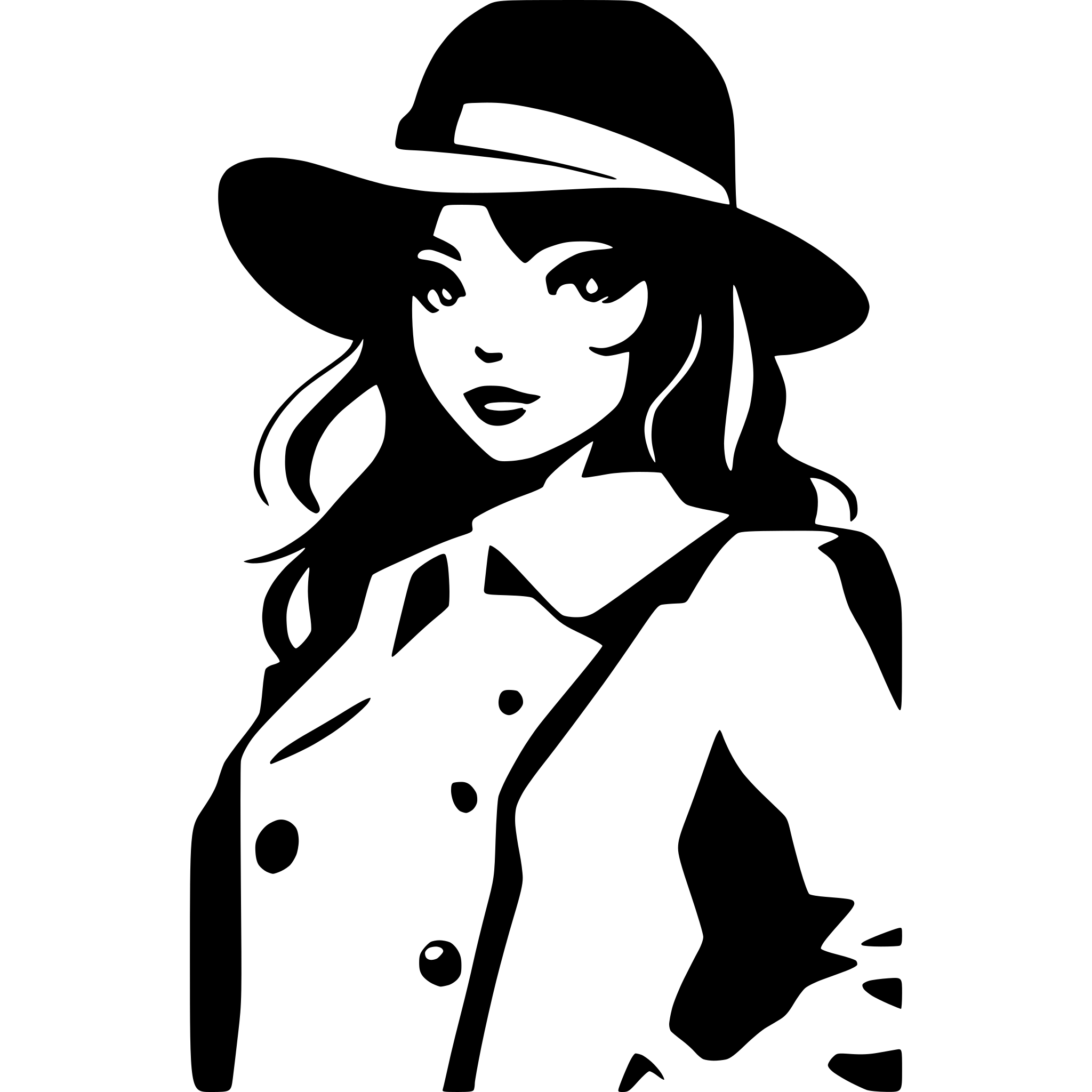 AI-generated SVG of a detective silhouette head to toe female in a trench coat fedora whole body