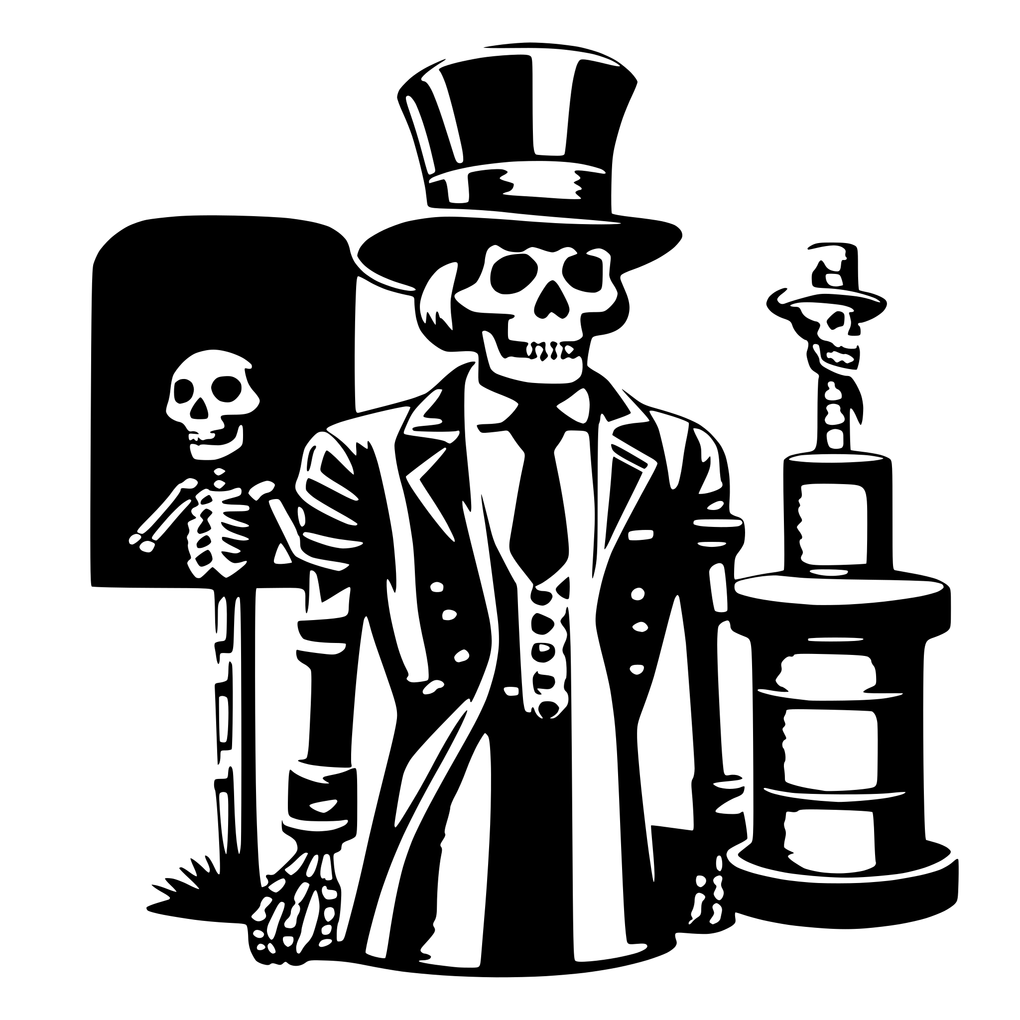 AI-generated SVG of a a skeleton with hat cylinder and a suits