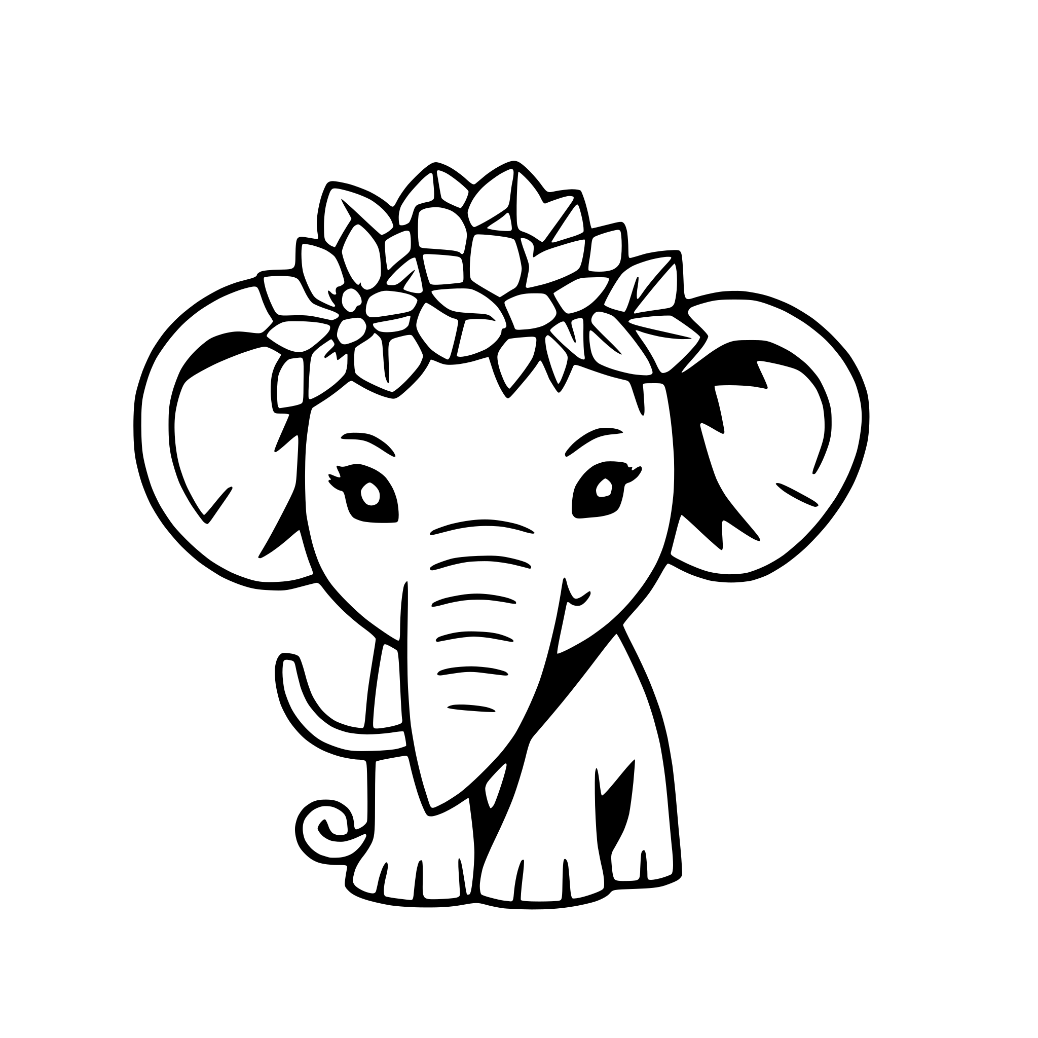 AI-generated SVG of 'elephant with floral crown'