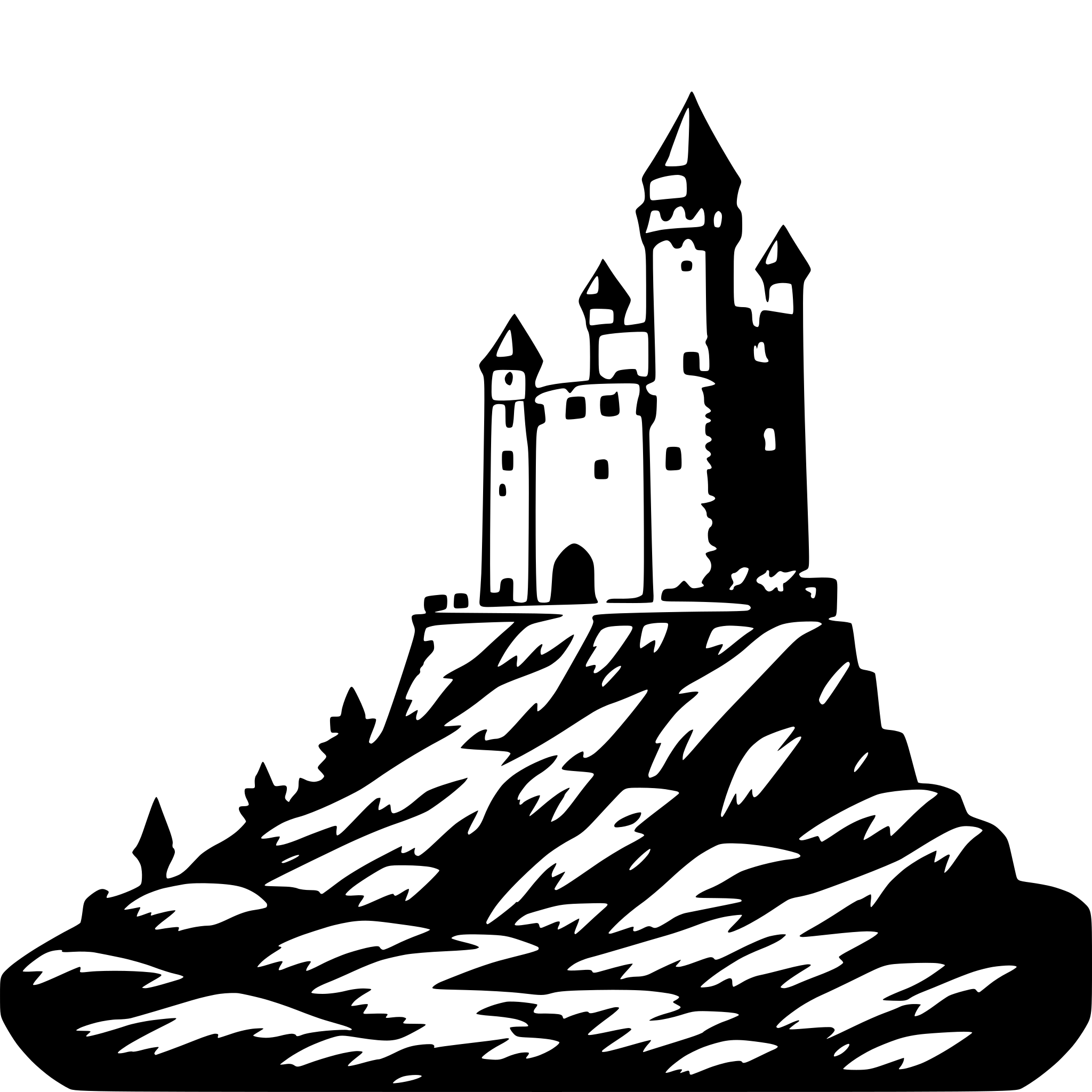 AI-generated SVG of '2d simple castle wall and tower on a cliff'