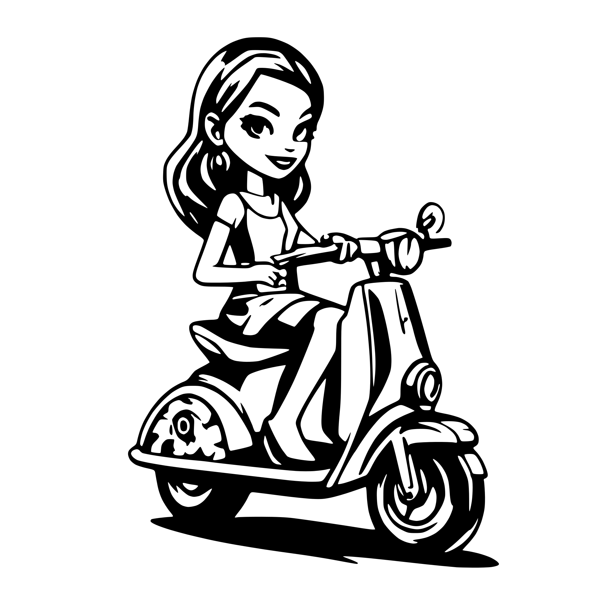 AI-generated SVG of a Woman on a vespa Rockabilly