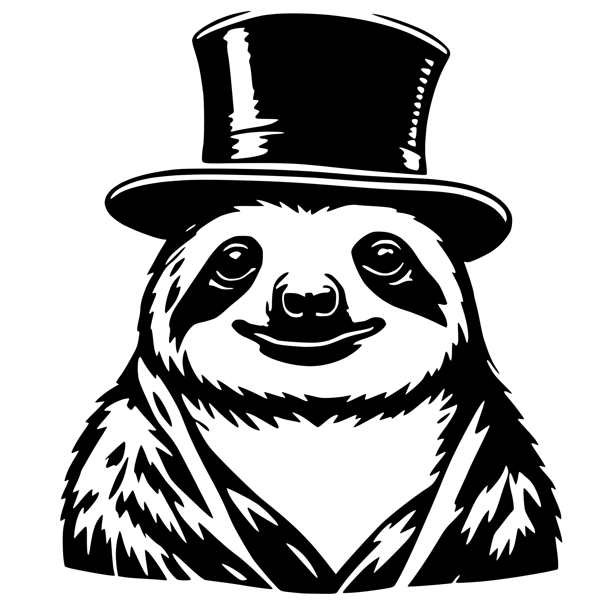 AI-generated SVG of a a sloth wearing a top hat