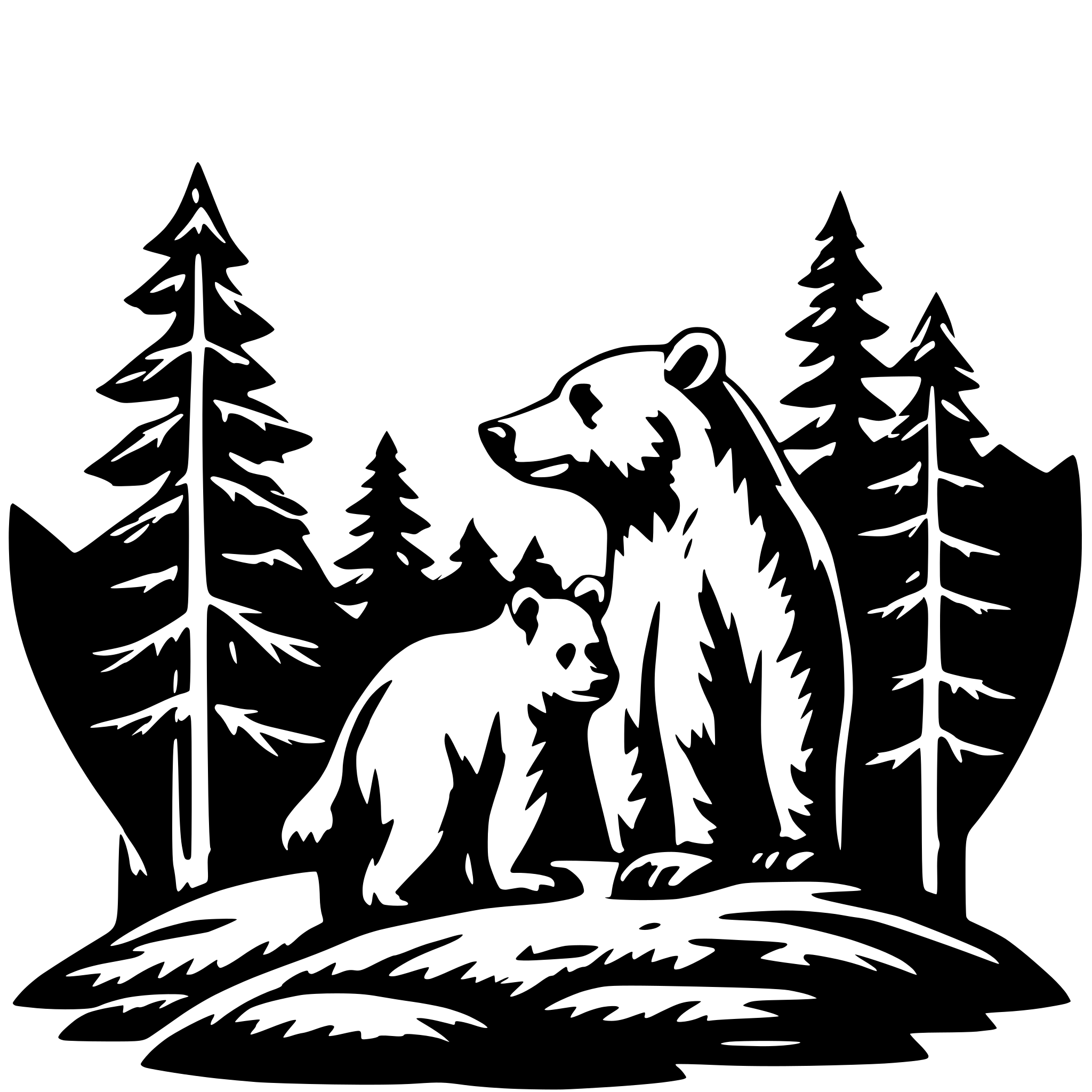 AI-generated SVG of 'bear shape mountains forest moon cubs'