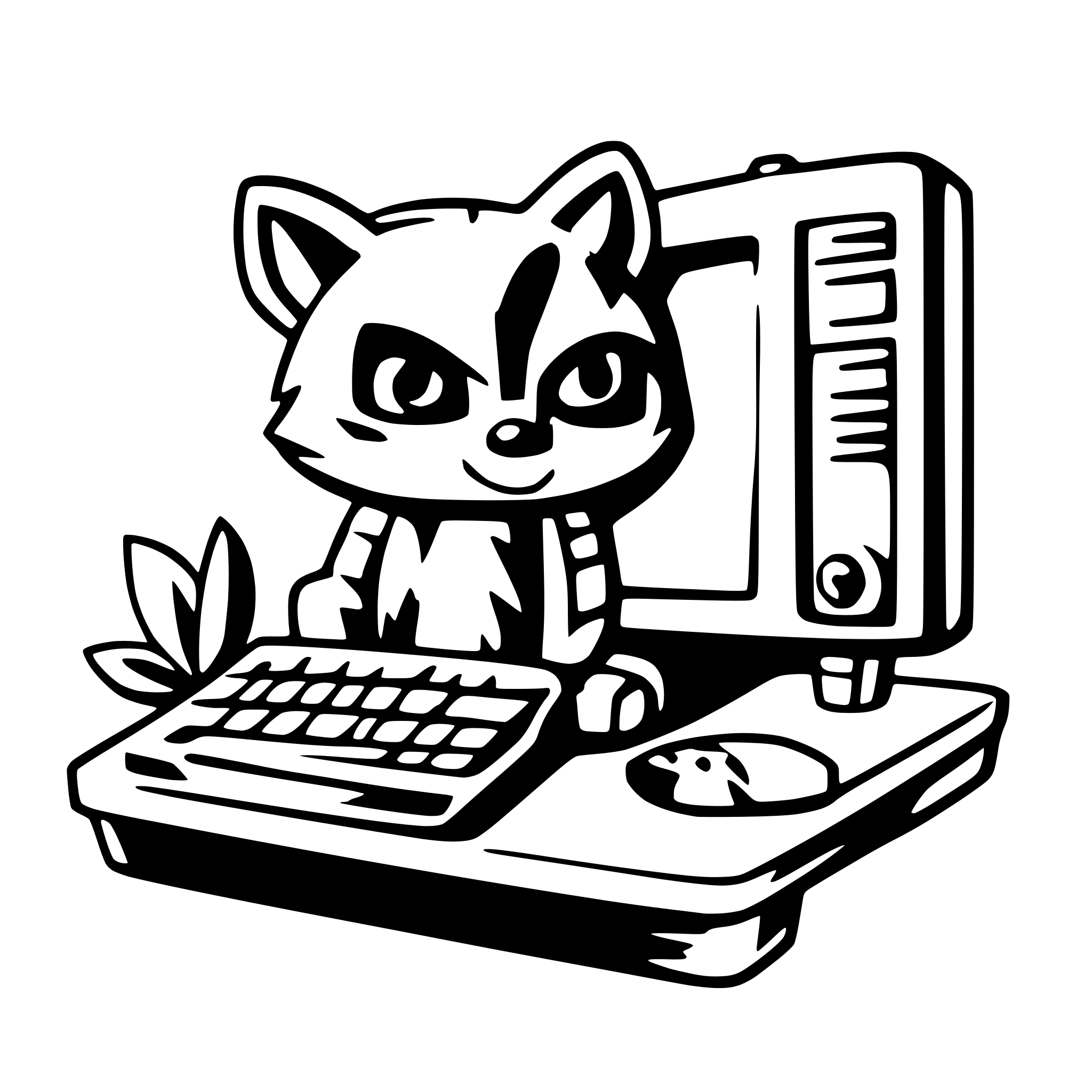 AI-generated SVG of a vector logo of a raccoon inside a pc