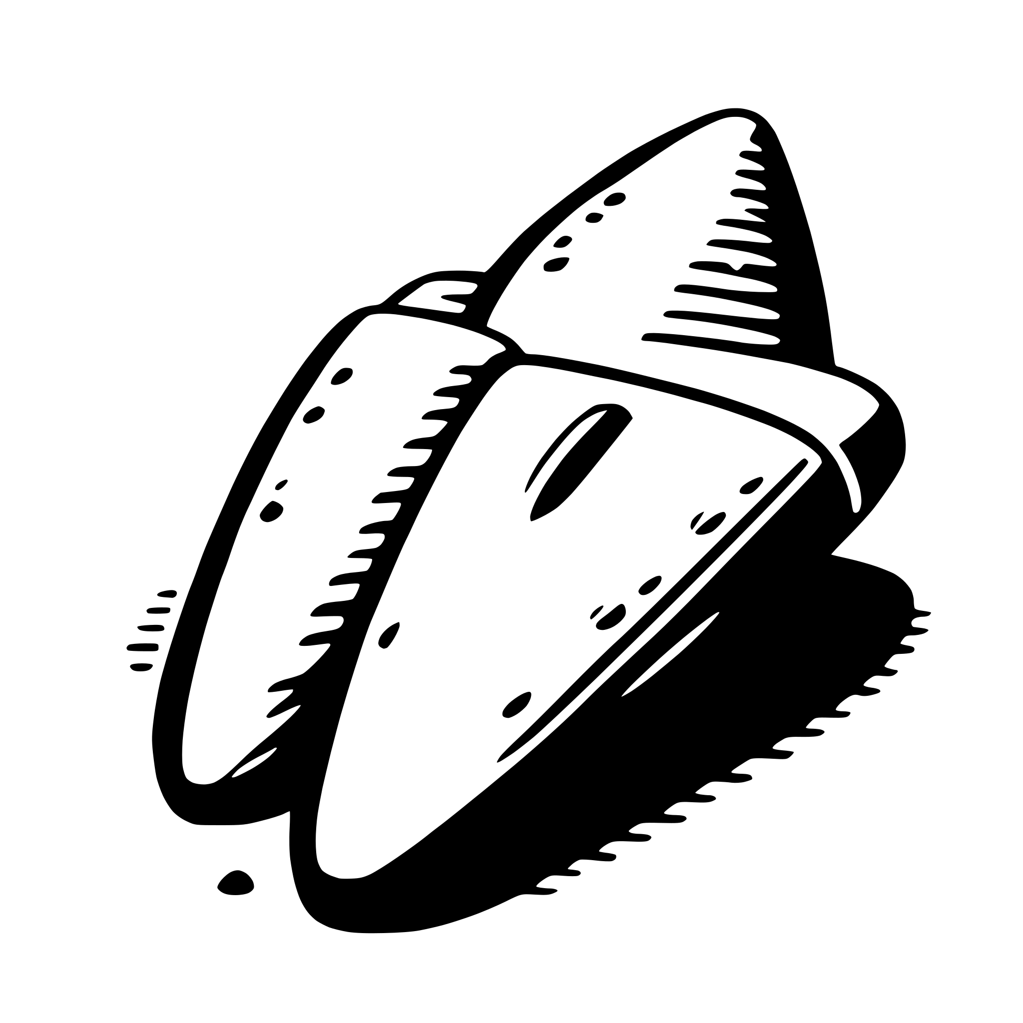 The SVG shows a stylized, abstract representation of a pair of shoes. The shoes are depicted in a simplified, geometric manner with a combination of curved and straight lines. The left shoe is positioned slightly above the right shoe, and both shoes appear to be in a relaxed, casual stance. The soles of the shoes are thick and have a textured pattern, while the upper part of the shoes is smooth. The overall style of the SVG is minimalistic and modern. 