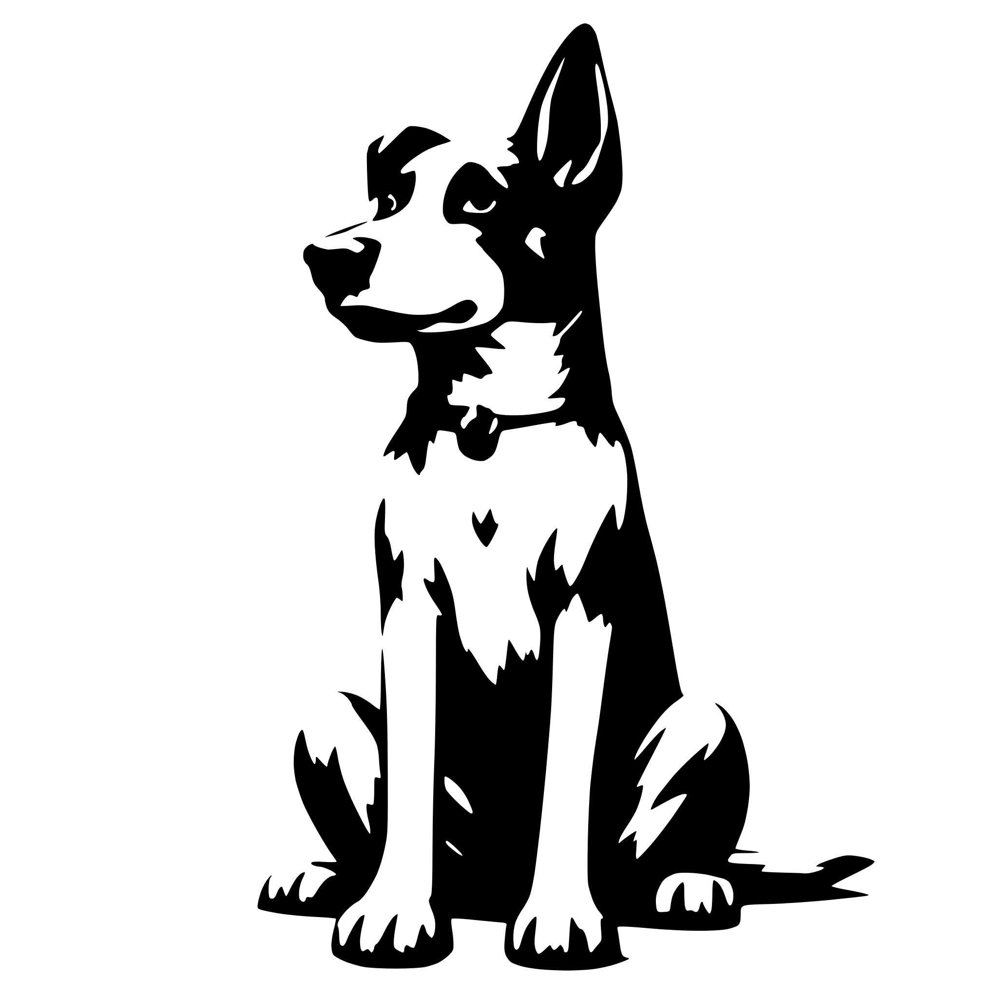 AI-generated SVG of a dog with pointing ears sitting and looking up