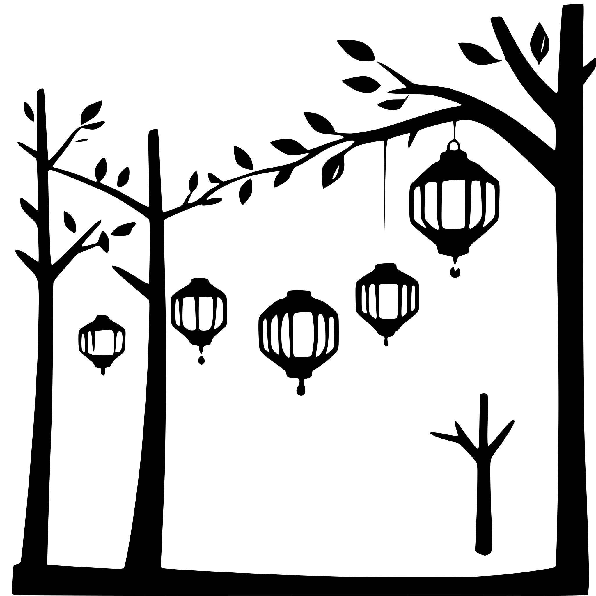 AI-generated SVG of a lanterns hanging from branches