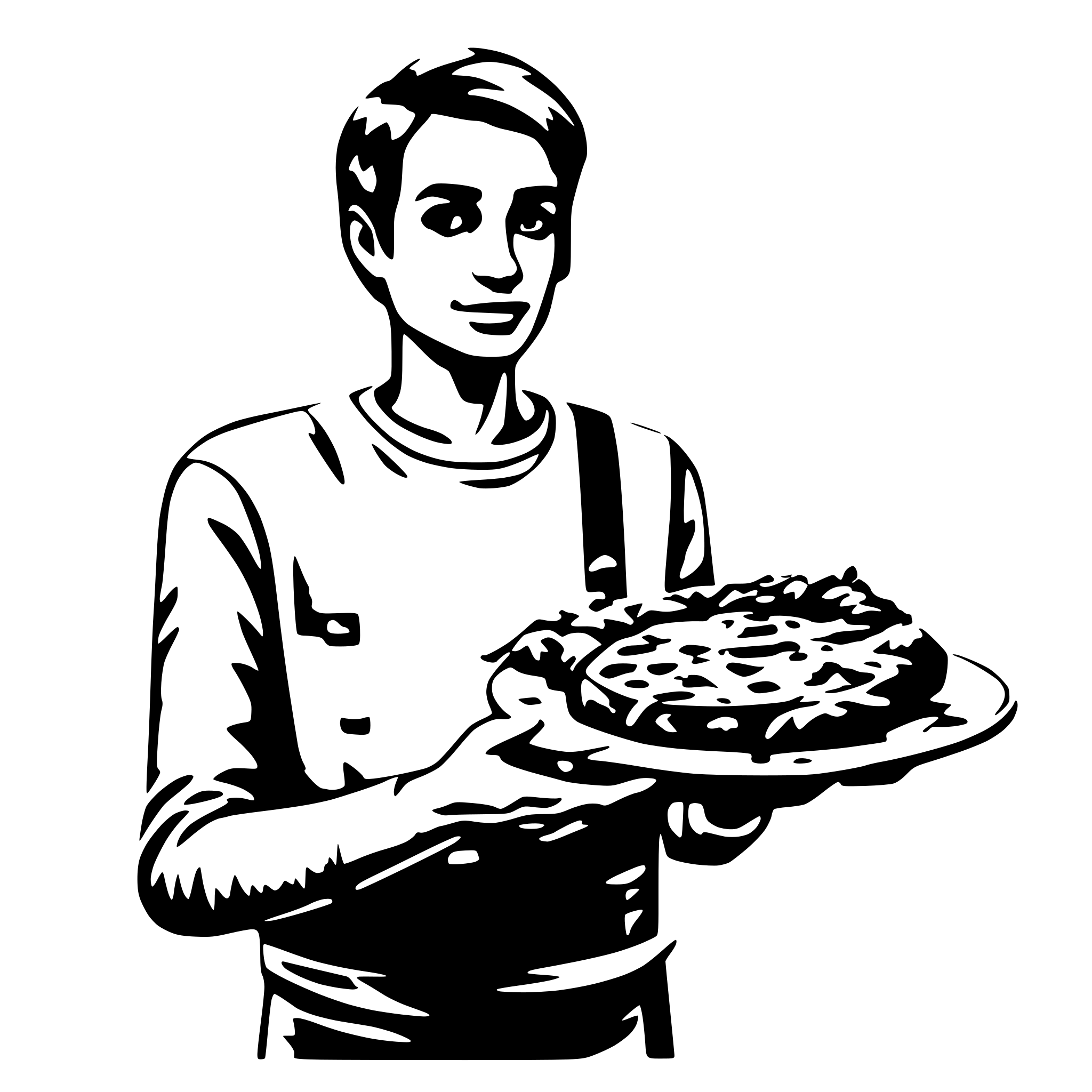 AI-generated SVG of 'a man holding a blate off food'