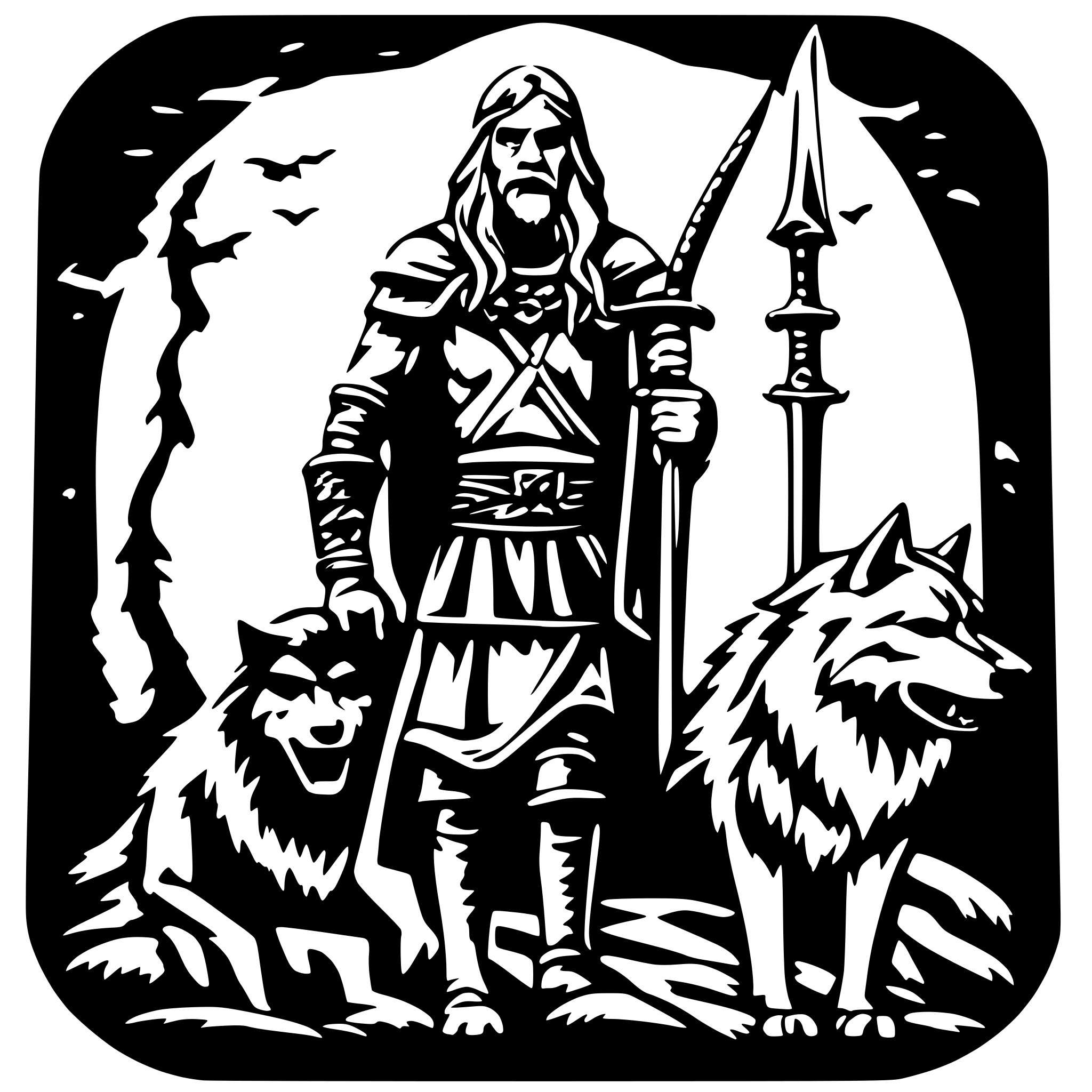 AI-generated SVG of a odin the viking and his two wolves svg for cnc plasma cutter make it cooler
