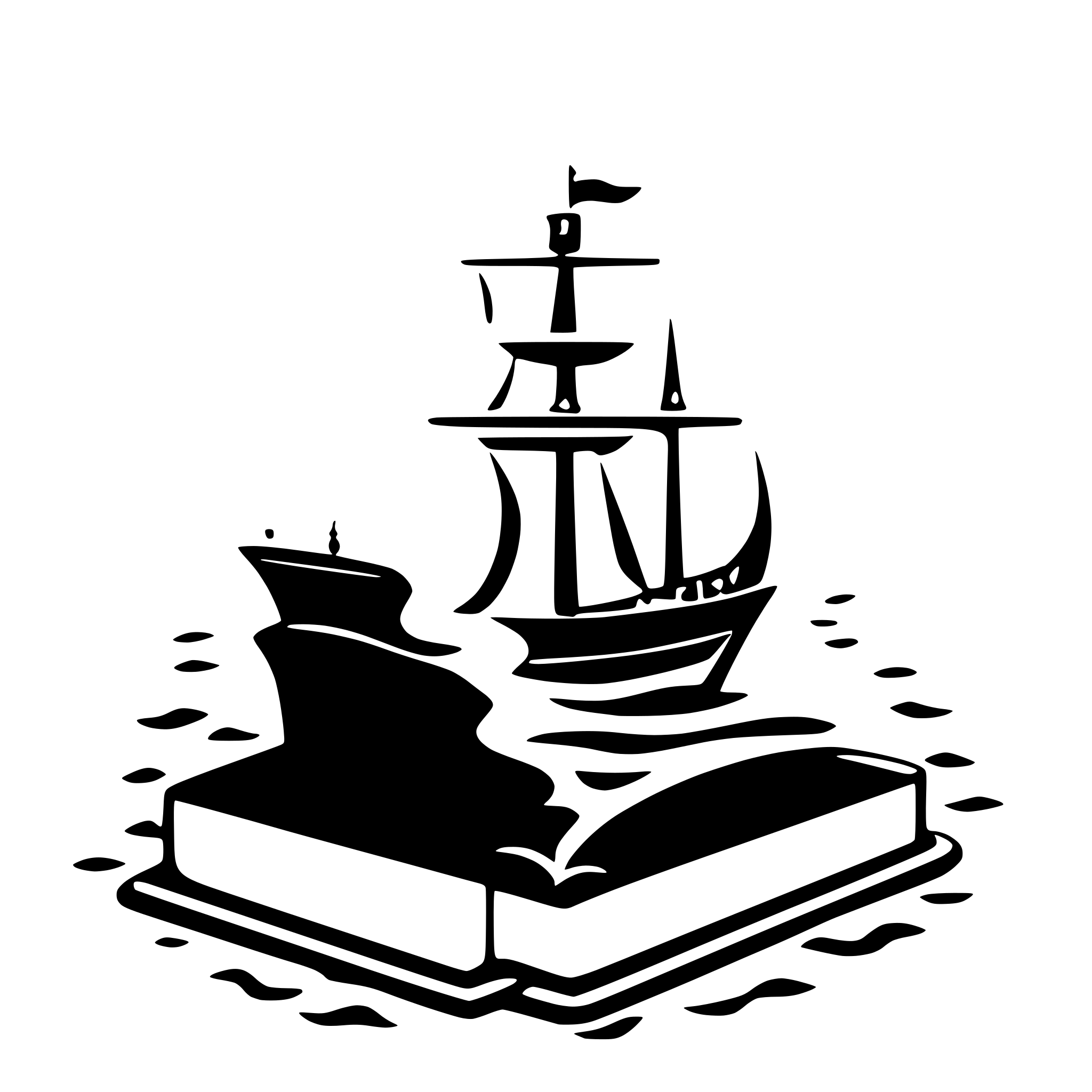 AI-generated SVG of a create svg of book with center opened and add ship with some water waves in it and ship must be acient type
