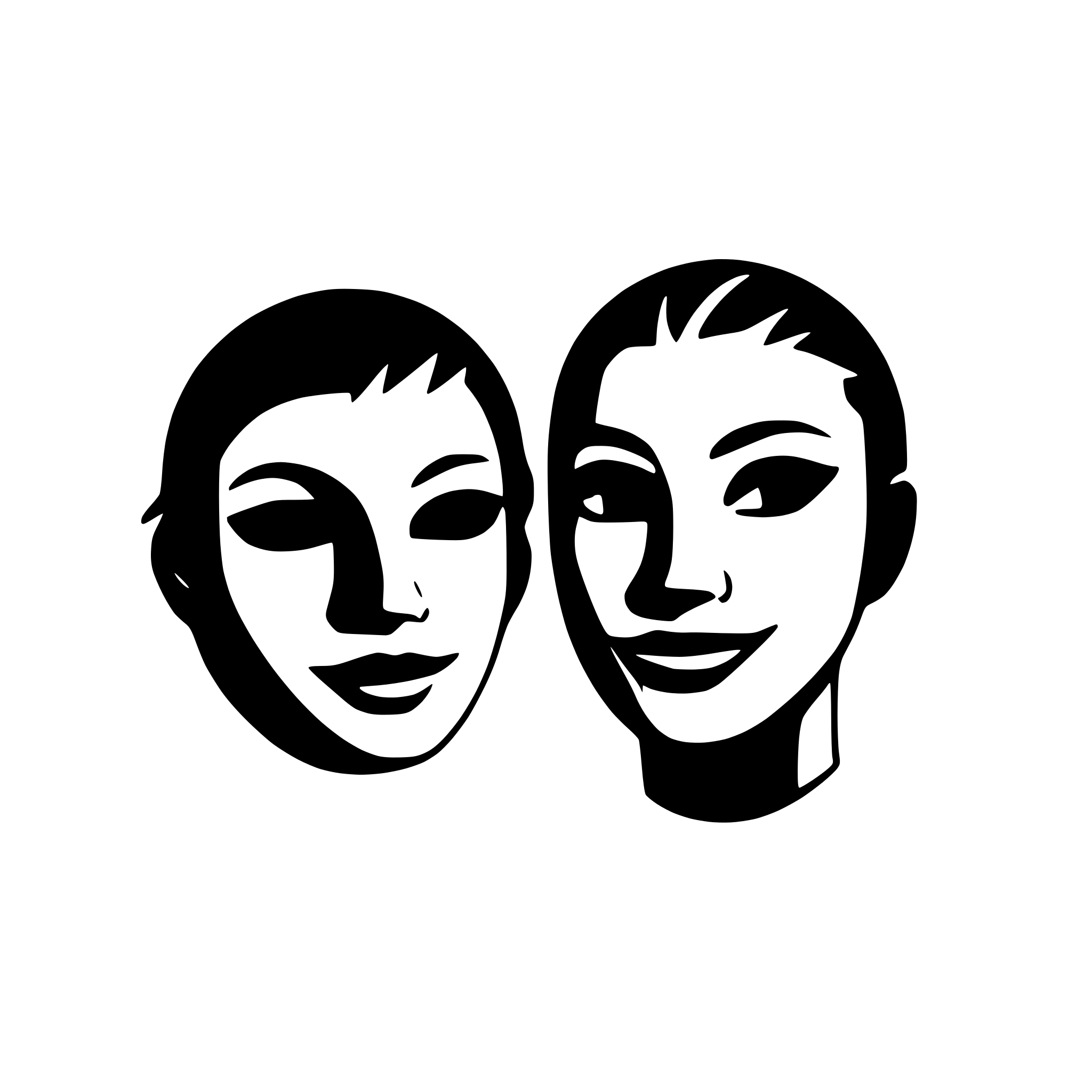 AI-generated SVG of a a Comedy Mask and a Tragedy Mask side by side