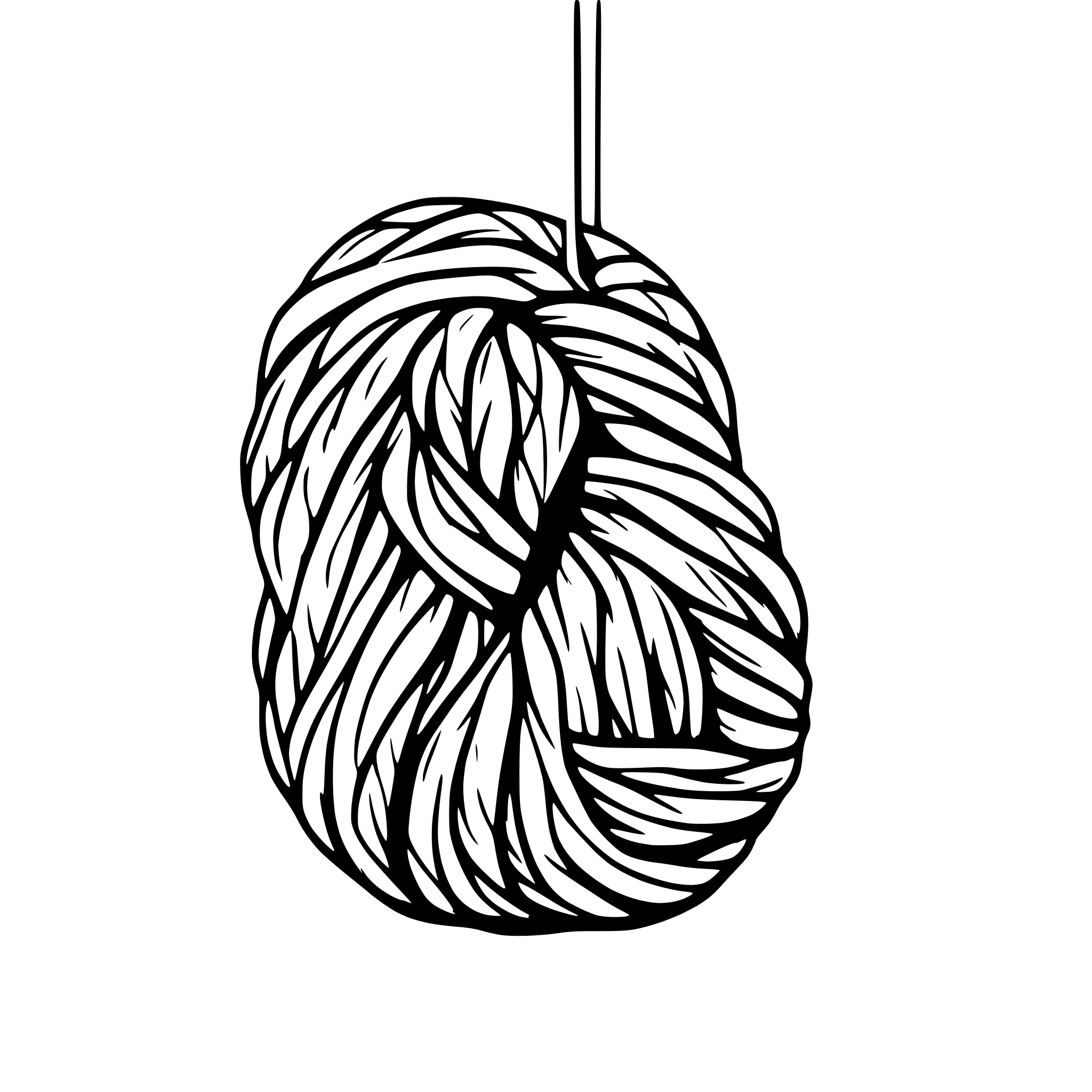 AI-generated SVG of a skein of yarn with end trailing downward