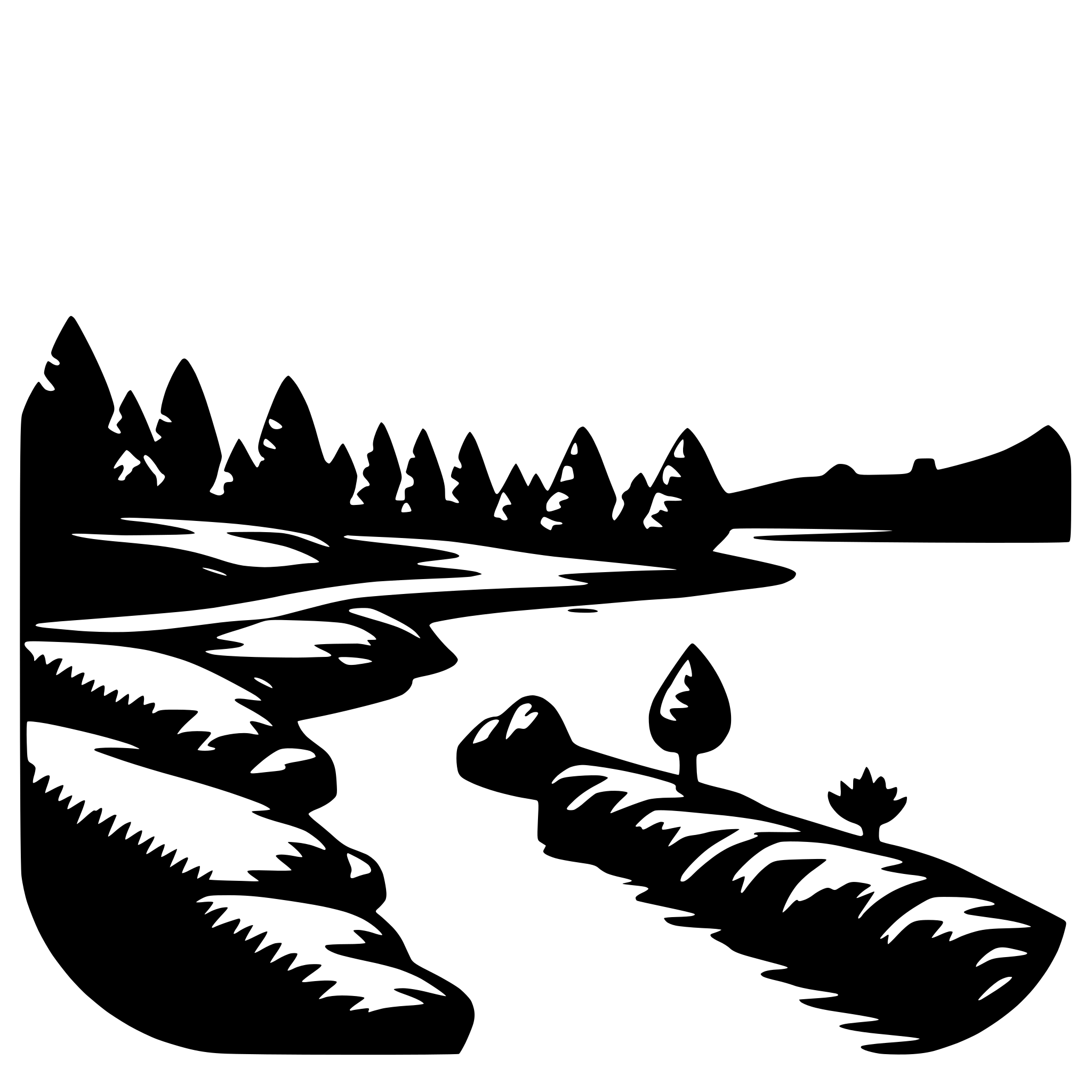 AI-generated SVG of 'mountain and river'