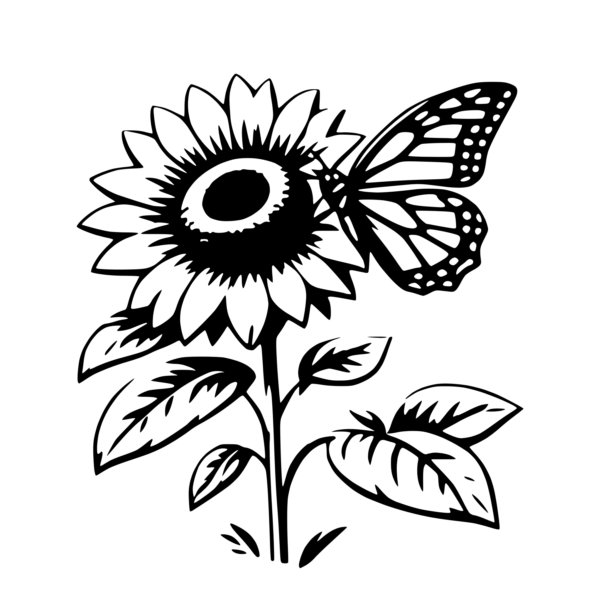 AI-generated SVG of a sunflower and butterfly