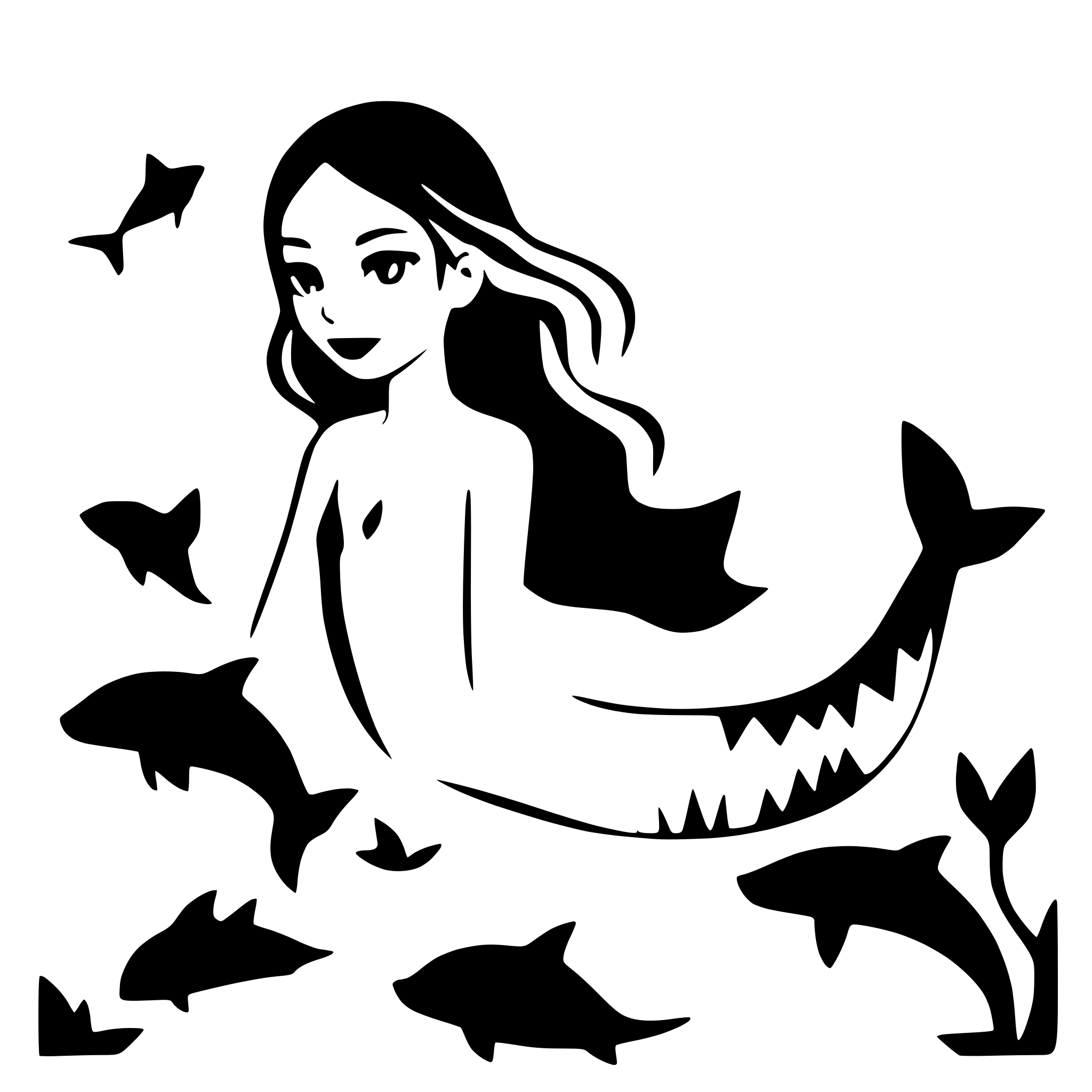 AI-generated SVG of 'mermaid swimming with dolphins'