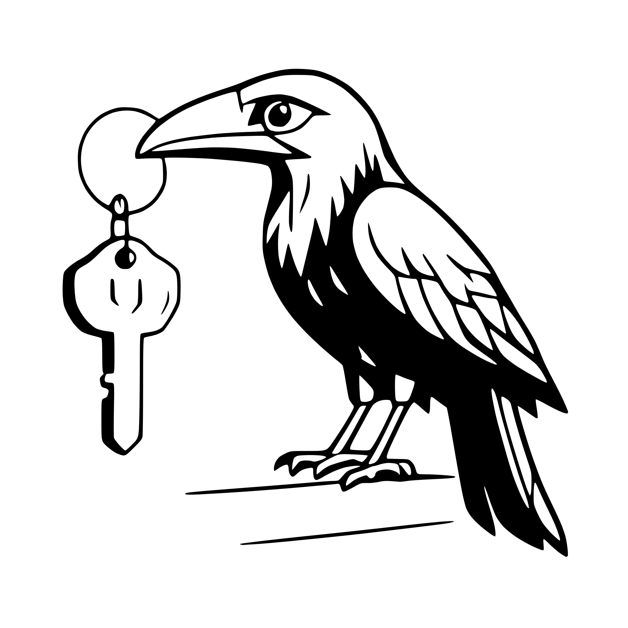AI-generated SVG of a raven with key in beak