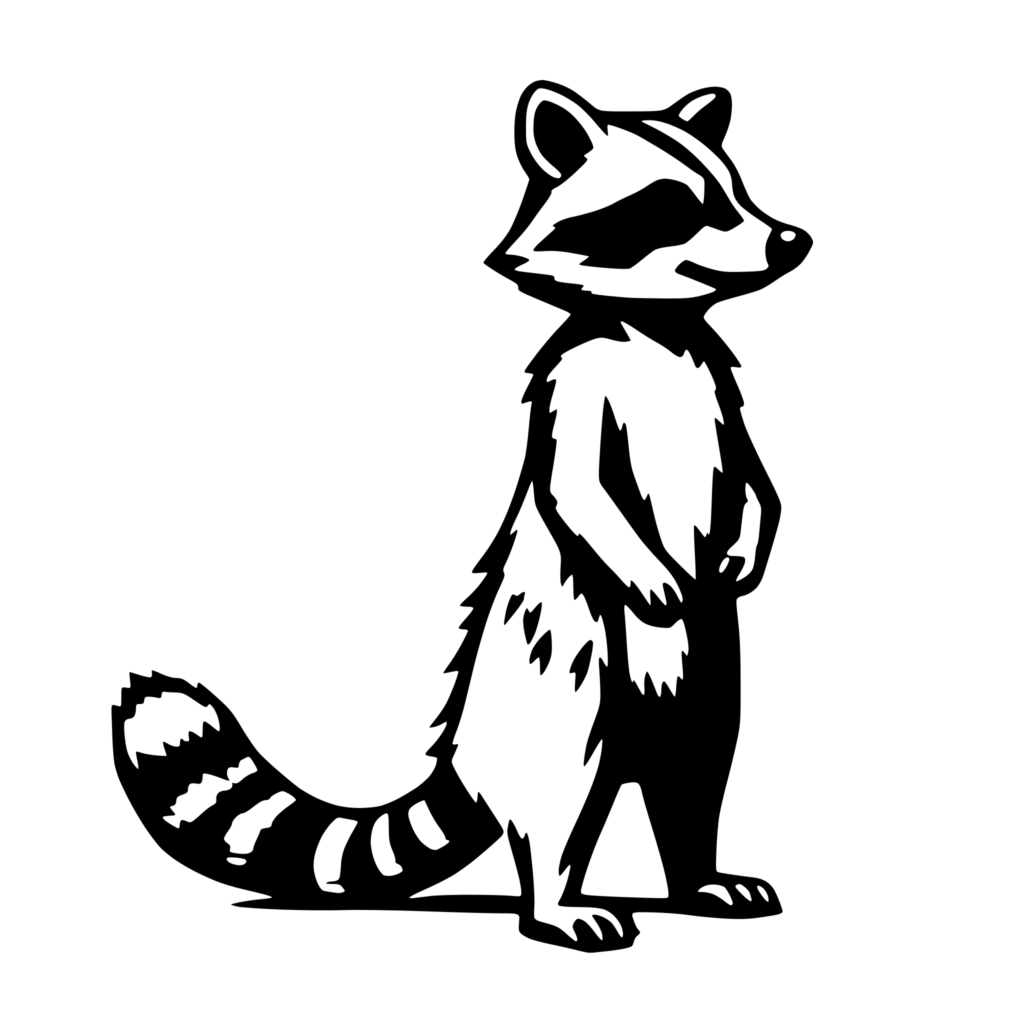 AI-generated SVG of a 2D outline of a racoon standing, right profile, simple