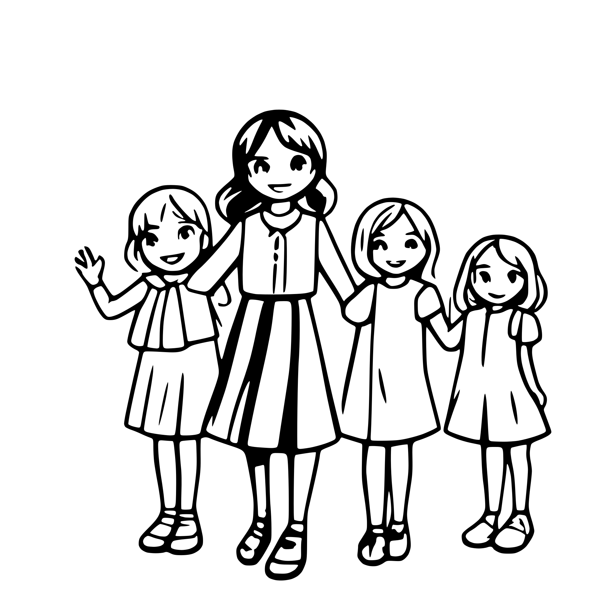 AI-generated SVG of a educator with  8 children holding hands