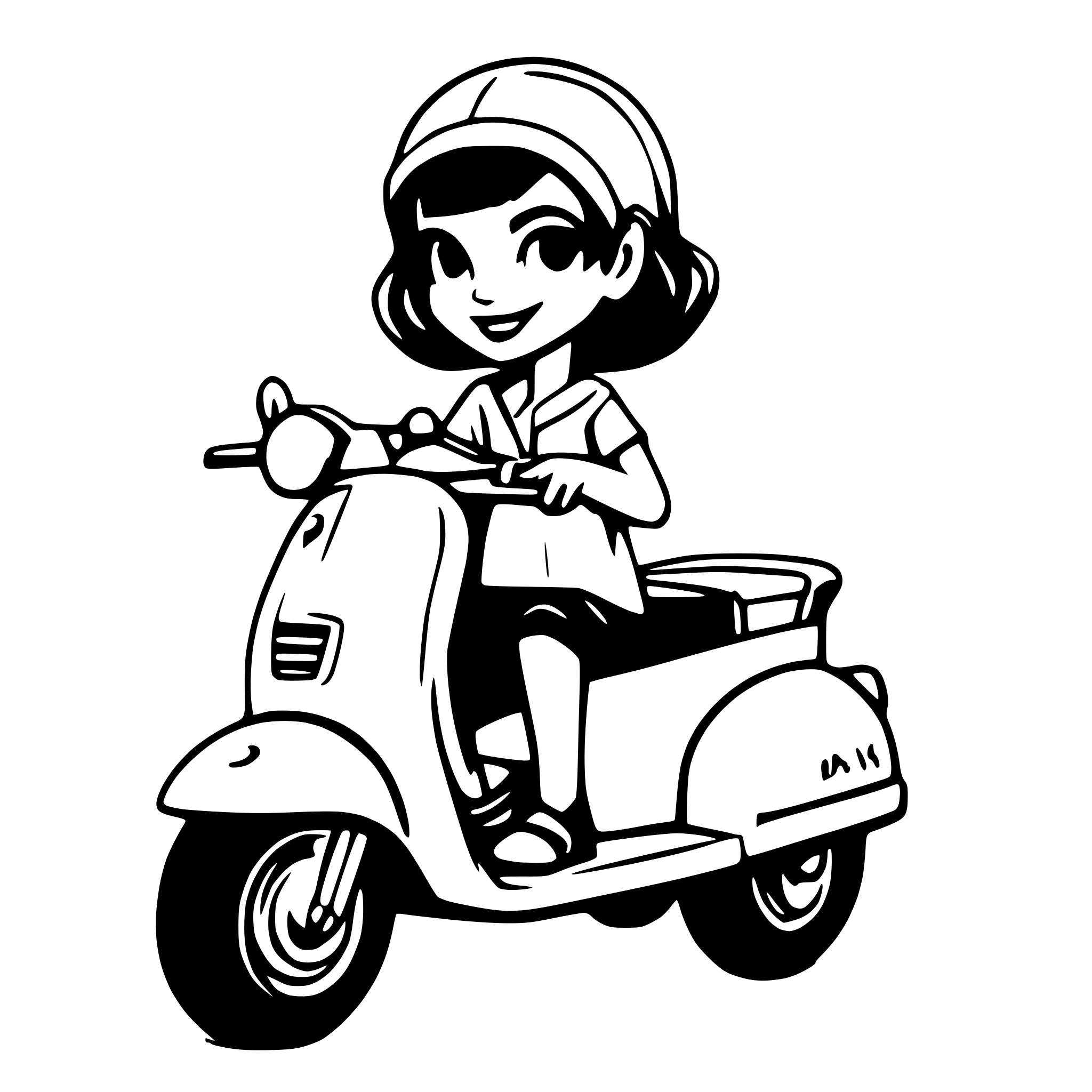 AI-generated SVG of a Woman on a vespa short hair