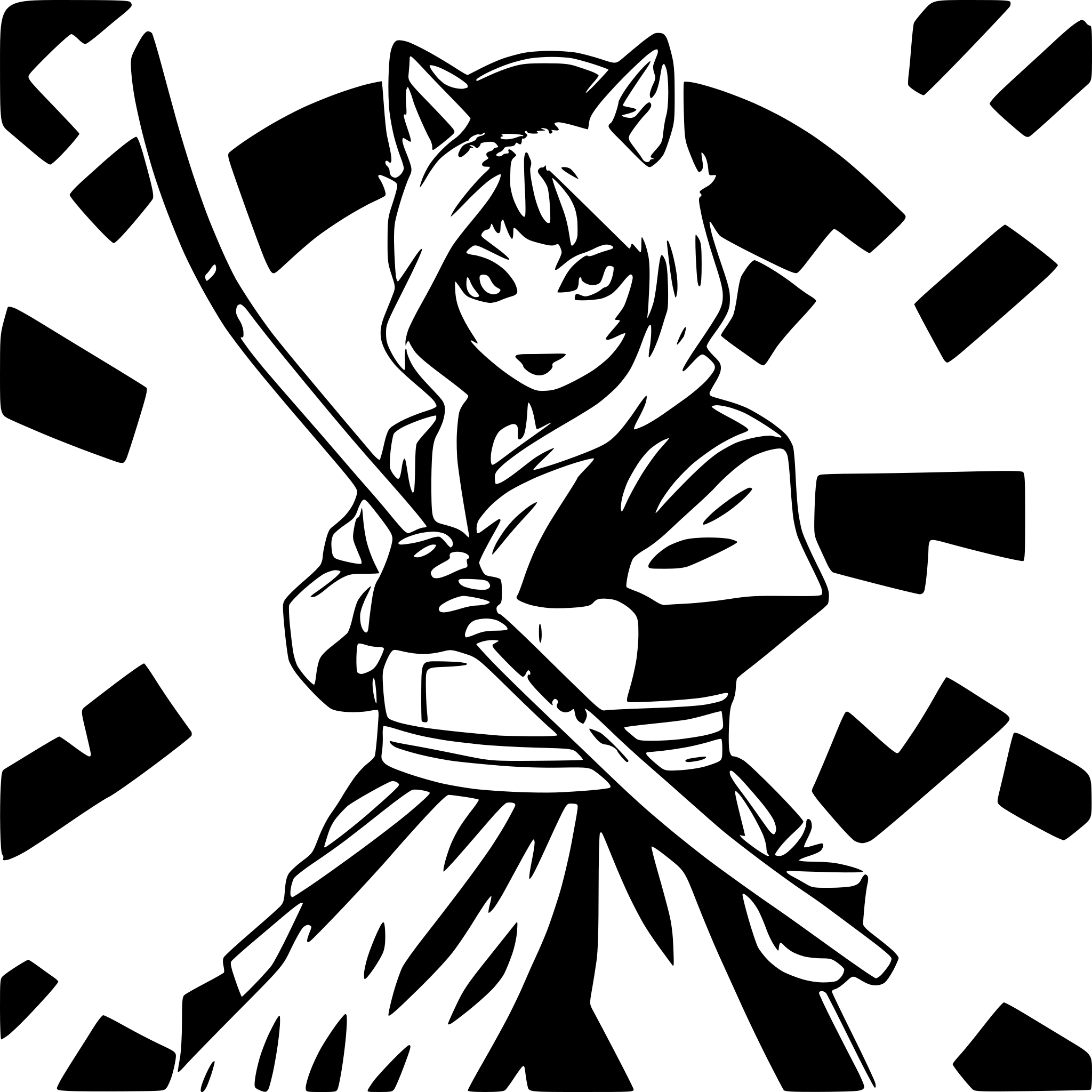 AI-generated SVG of a Kabuki-kitsune dark ninja