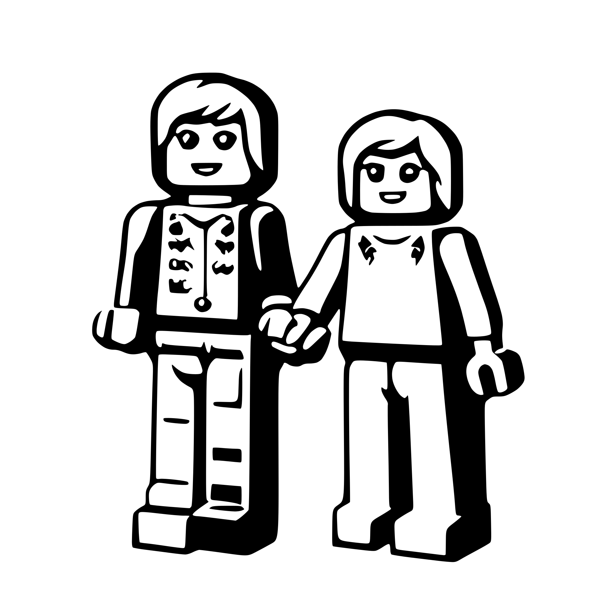 AI-generated SVG of 'Two Lego figures hand in hand'