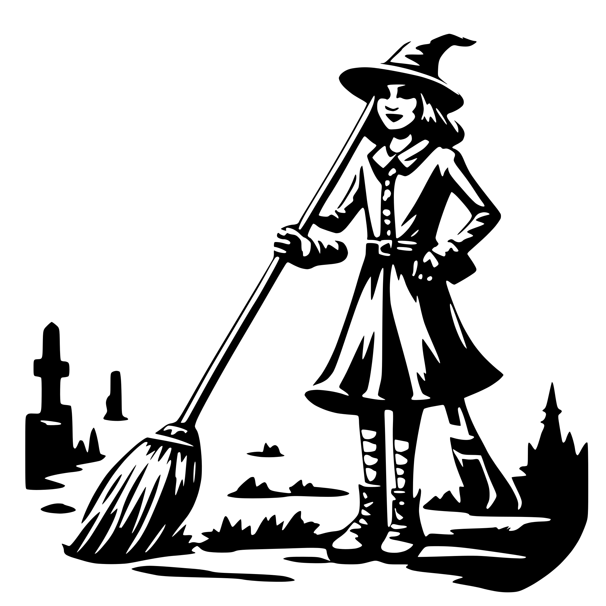 AI-generated SVG of 'with on a broom'