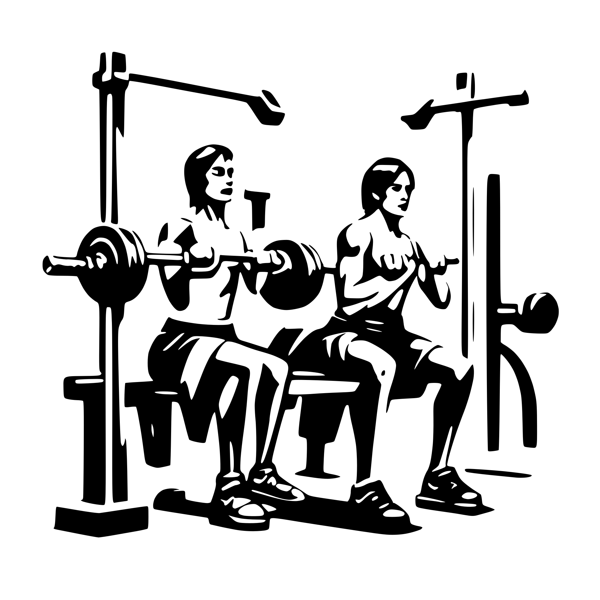 AI-generated SVG of a 2 person doing gym, 1 is doing bench press with barbell rod and second one is spotting him